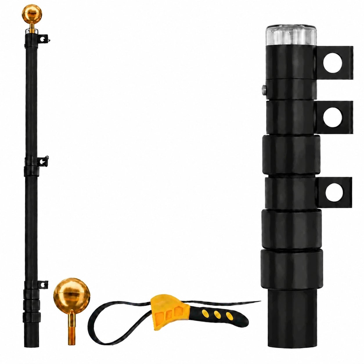 Aoibox -  20 ft Adjustable Black Aluminum In Ground Telescoping Dual Position Flagpole Kit with 3...