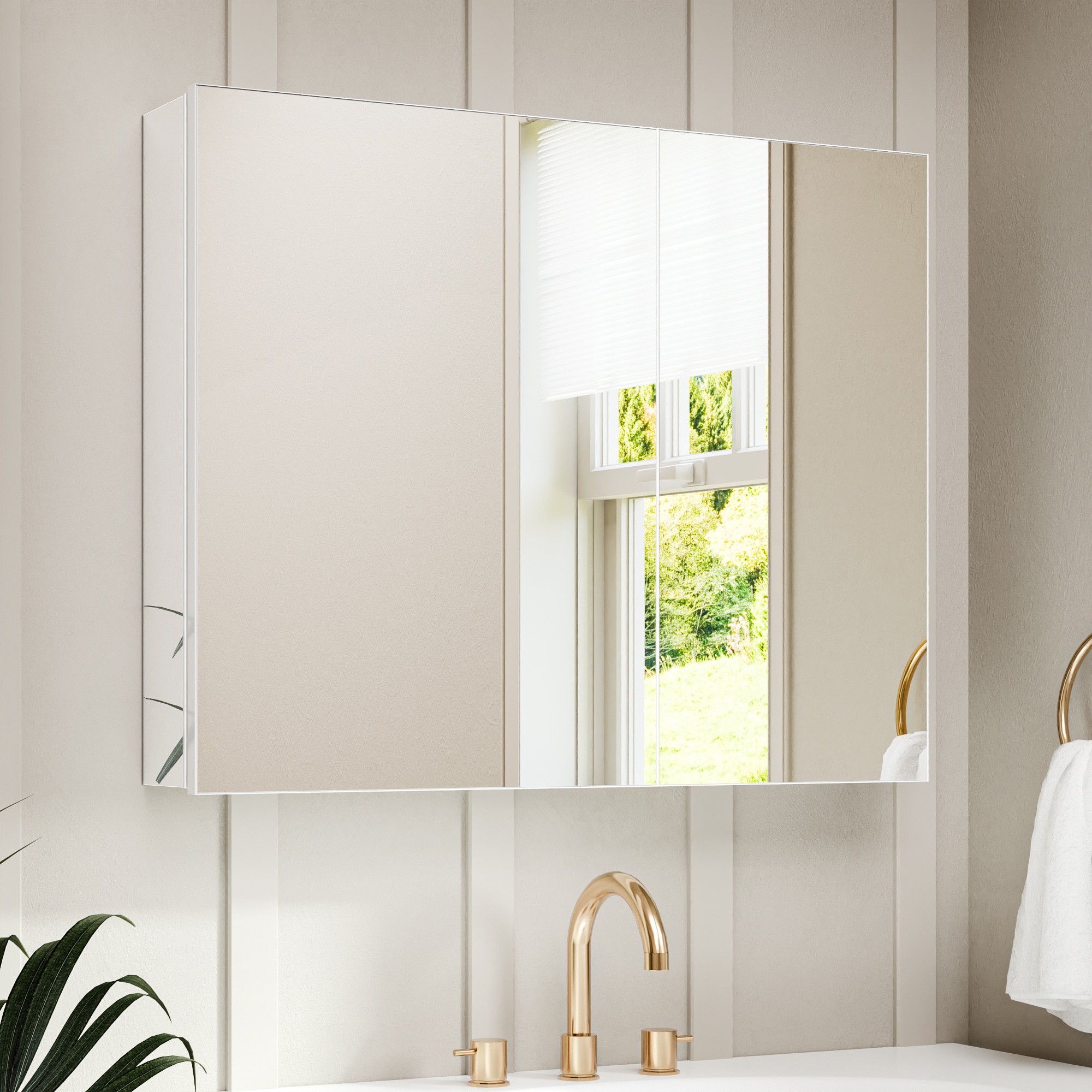 ExBrite KDMC3024V18SL Velto 30-in x 24-in Surface/Recessed Mount Metallic Silver Mirrored Rectangle Soft Close Medicine Cabinet
