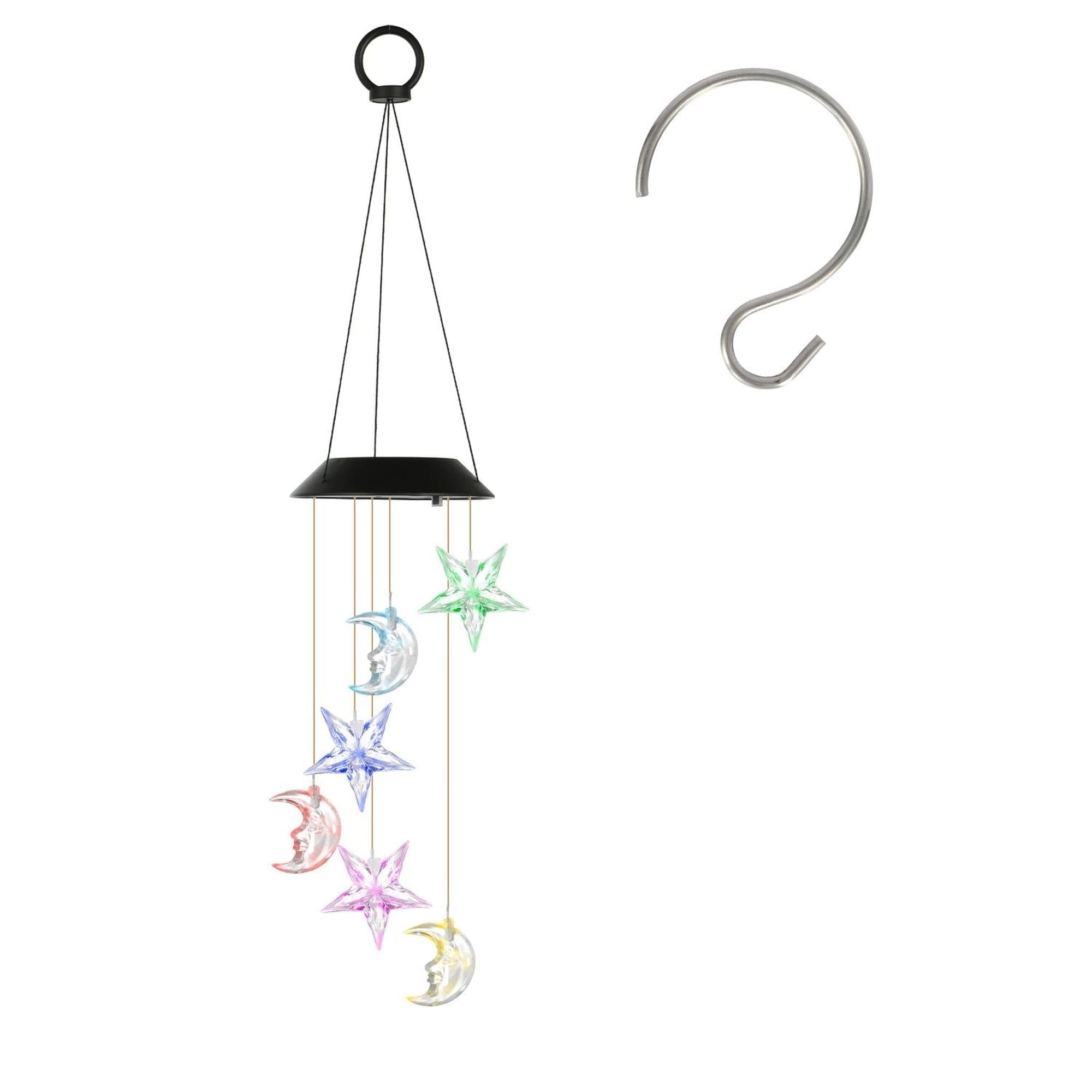 Angel Sar - Solar Moon and Star Wind Chimes with 7 Color Changing IPX4 Waterproof for Outdoor Gar...