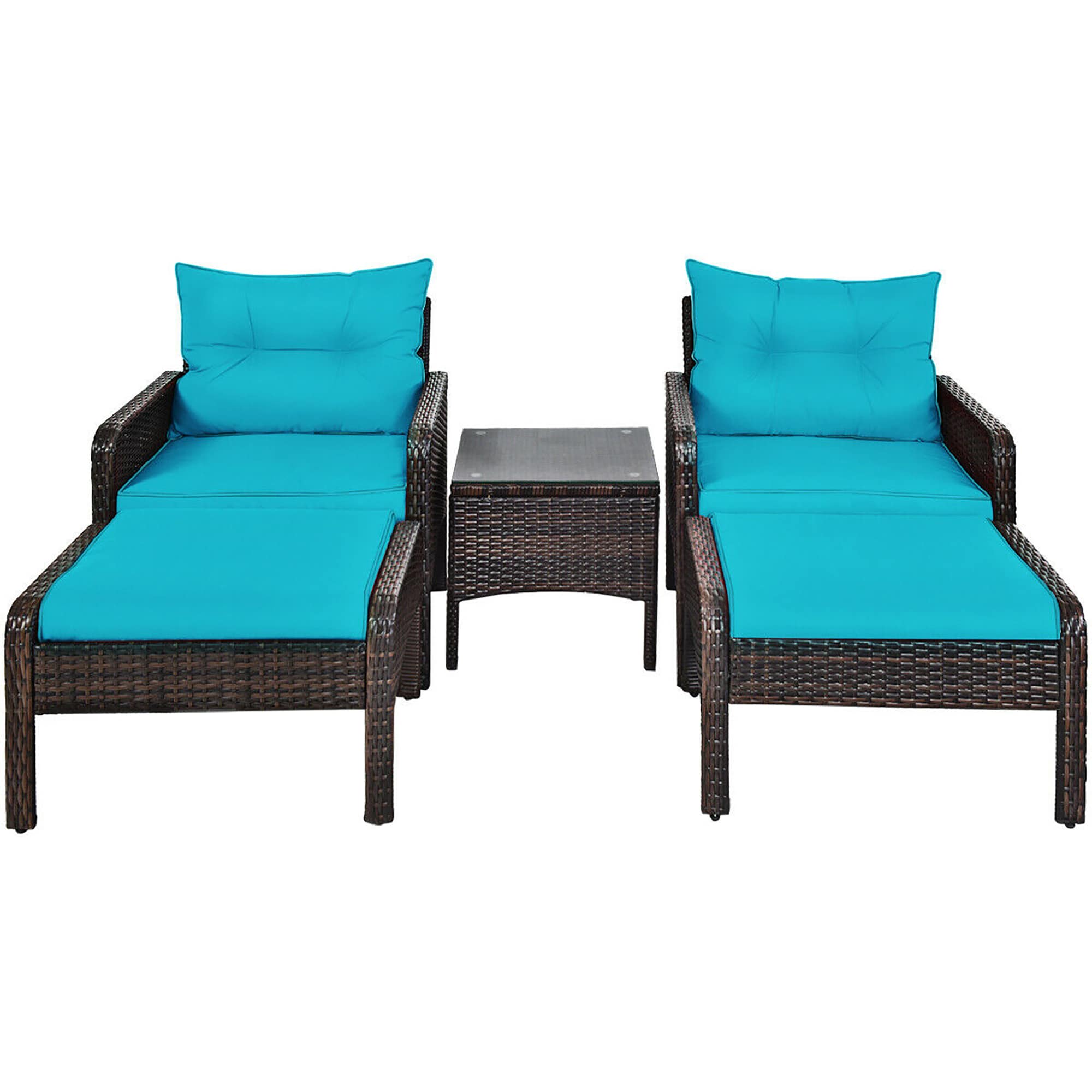 Turquoise 5-Piece Outdoor Rattan Conversation Set with Cushions