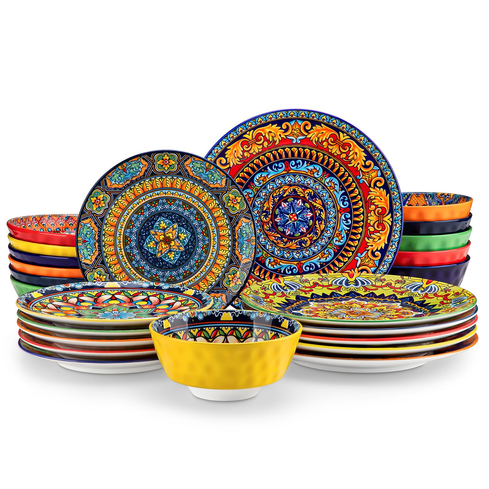 Aoibox  24 Piece Porcelain Dinnerware Set with Bohemian Style Plates and Bowls Service for 6 Pieces Set Sets