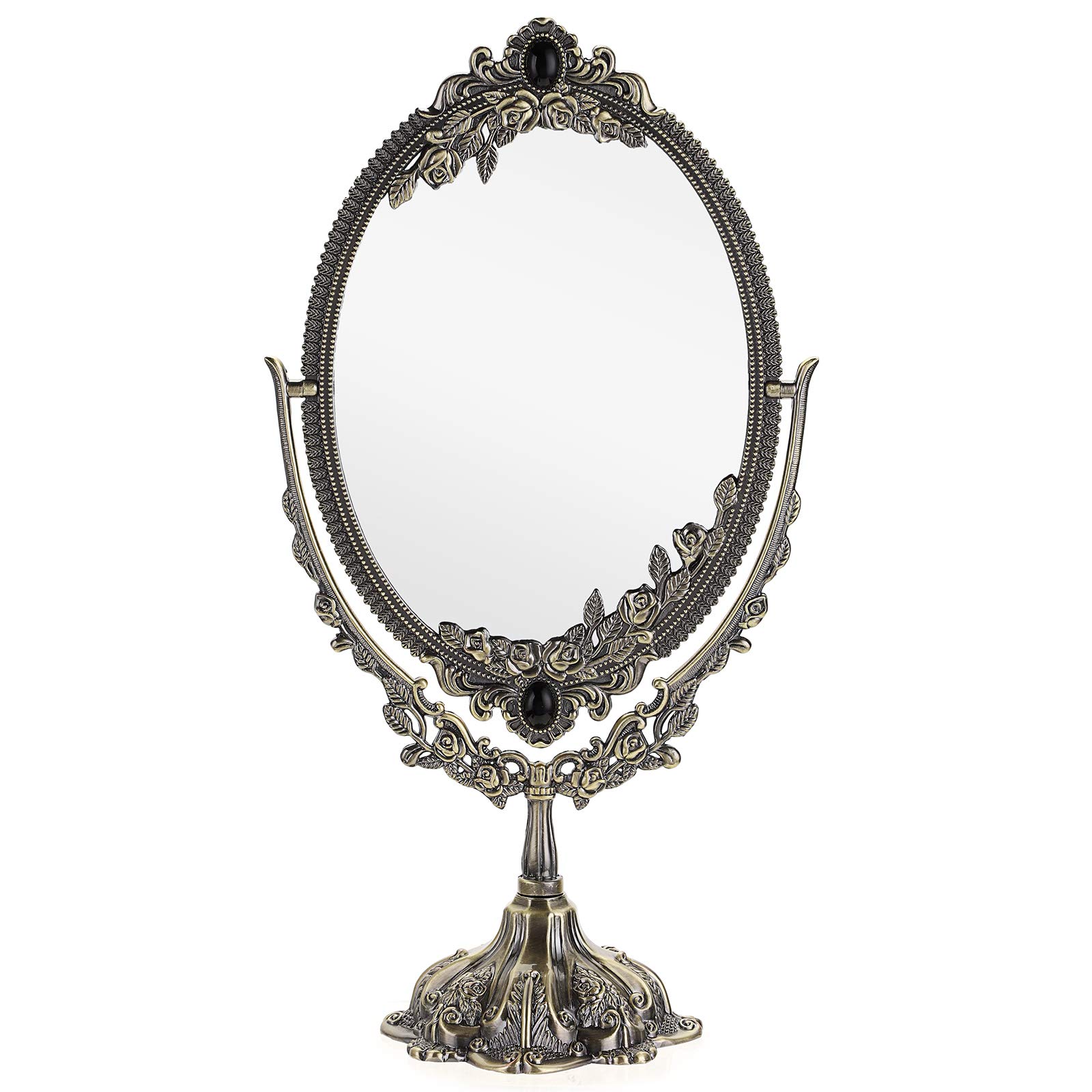 OMOMMD Metal Antique Oval Swivel Double Sided Makeup Mirror Vintage Decorative Stand