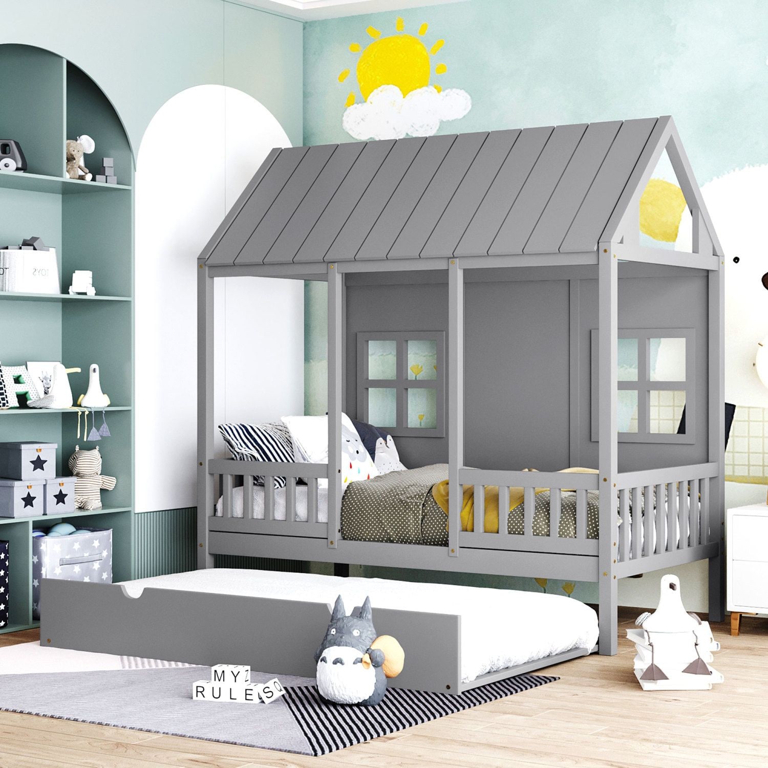 JASMODER LP000668AAE Gray Twin Composite Platform Bed