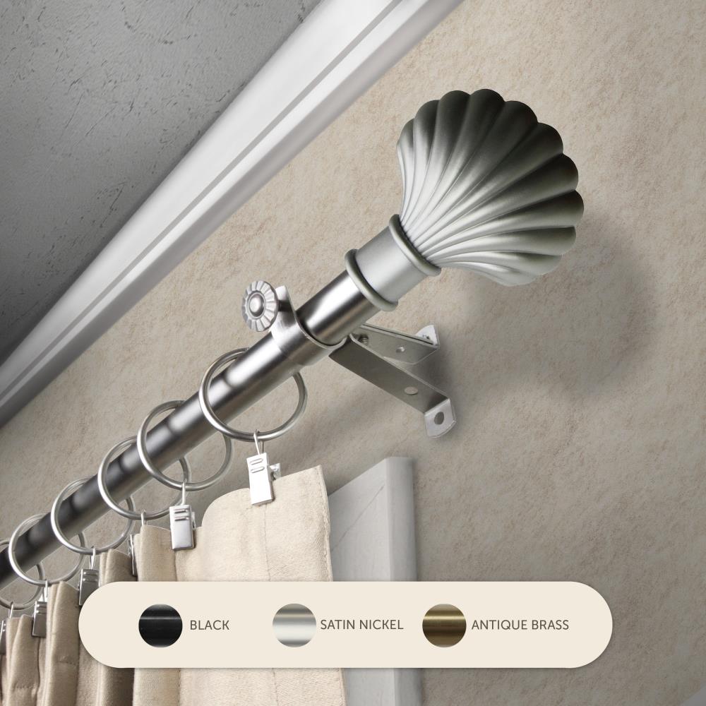 Hart & Harlow L4823-665 13/16-in Shelly 66-in to 120-in Satin nickel Steel Single curtain rod with Finials