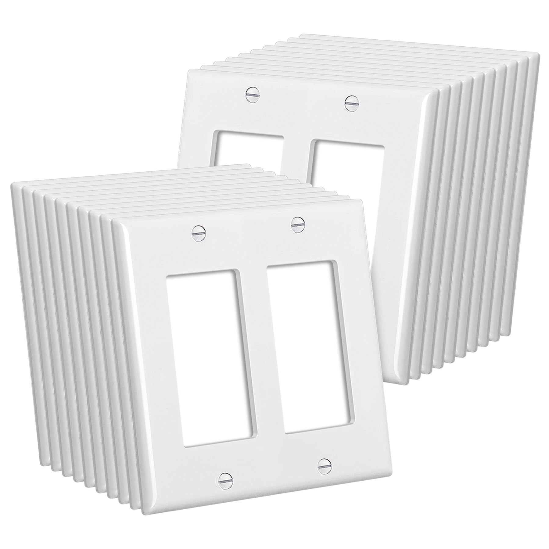 AOIZGMY  20 Pack White 2 Gang Decorator Wall Plate Standard Size 4.5 x 4.57 Inch Impact Resistant Electrical Outlet Cover with Screws UL Certified