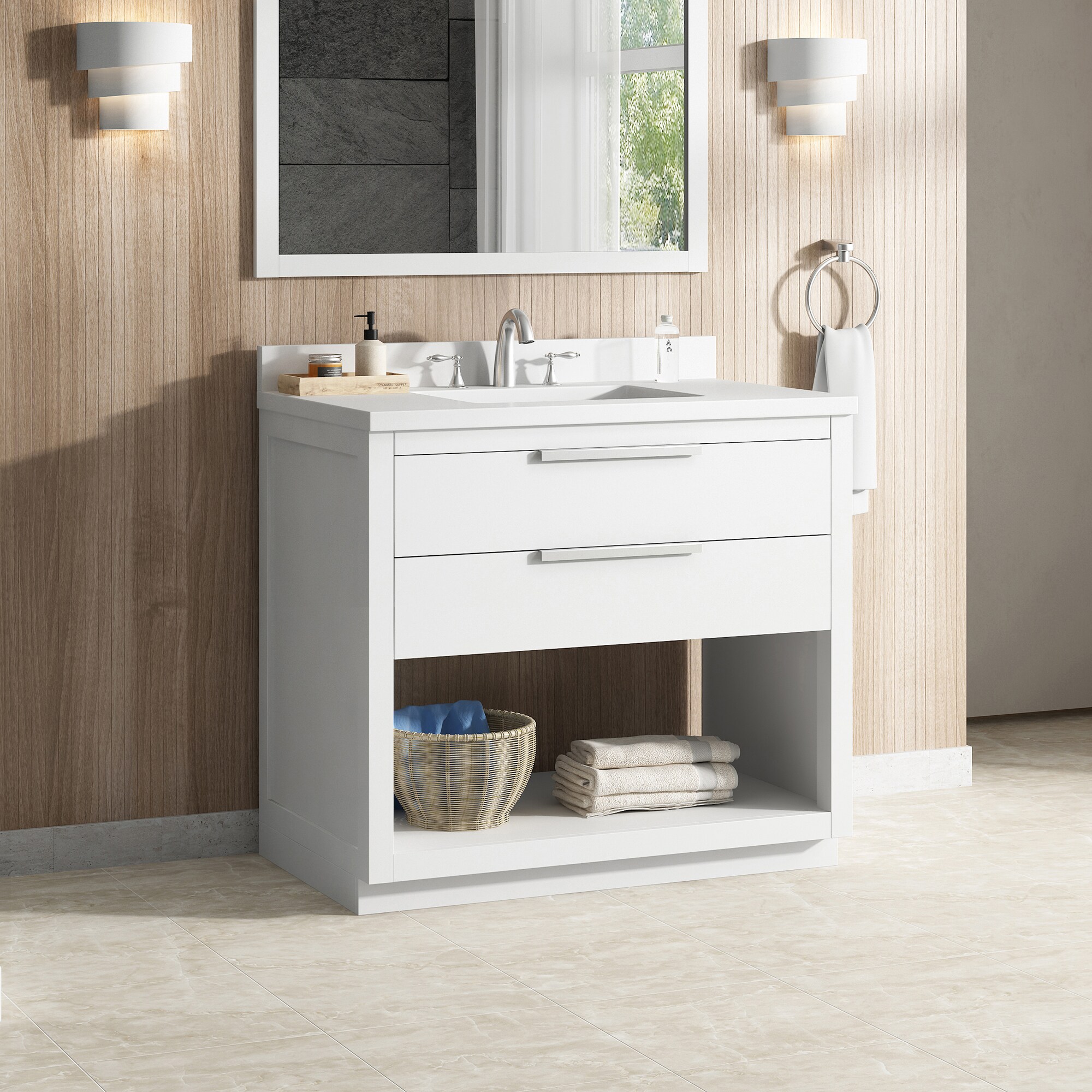 Origin 21 Beecham 36-in White Undermount Single Sink Bathroom Vanity with White Engineered Stone Top