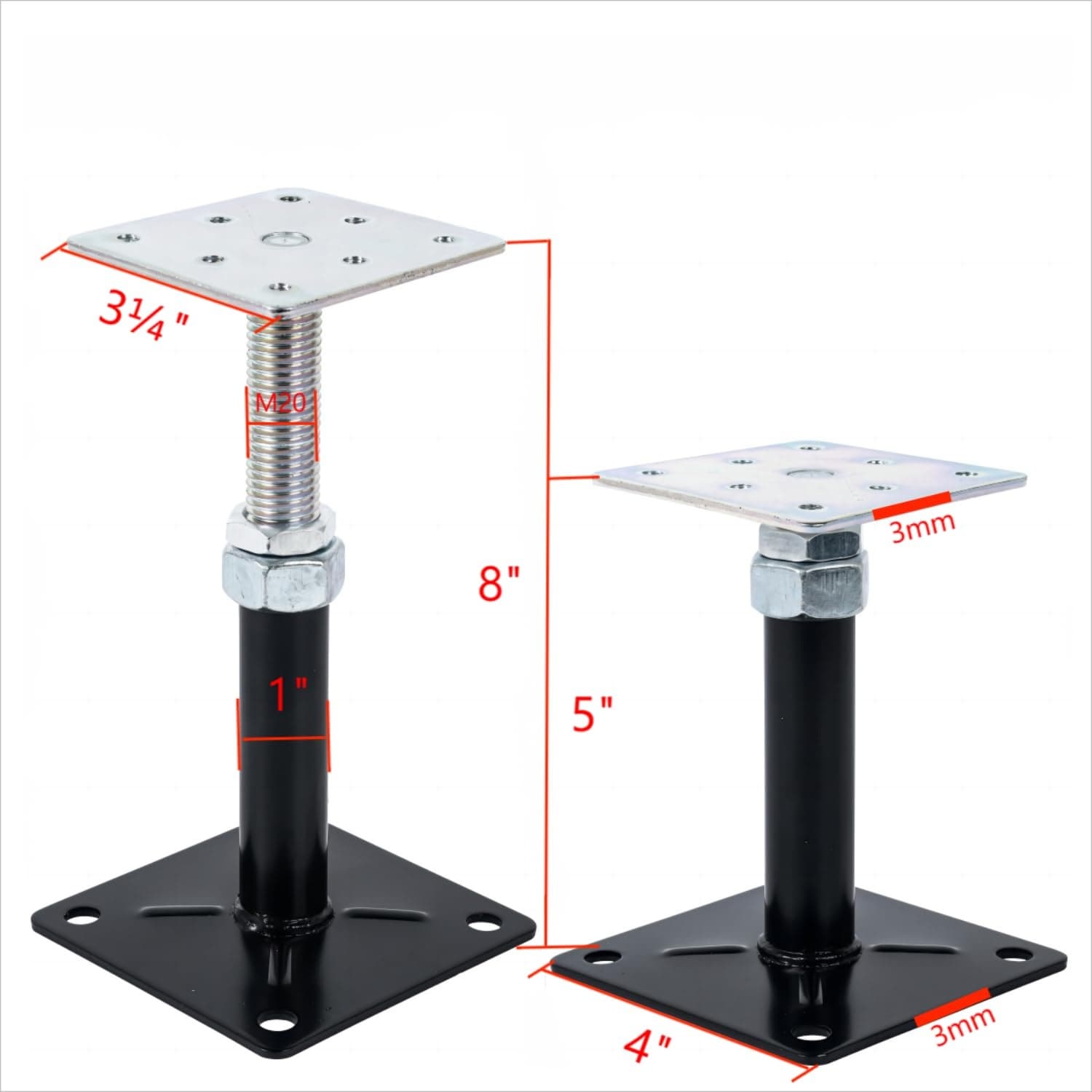 Etokfoks  8 pack adjustable house jacks 5 to 8 in height galvanized upper and black oxide lower for beams joists and deck support