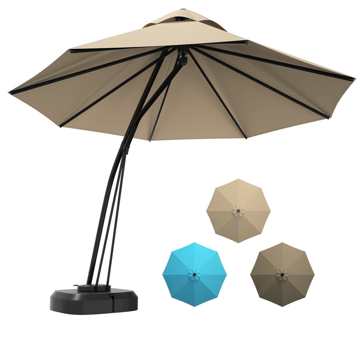 Forclover HYFC-0377BE+ 11-ft Aluminum Beige Cantilever Patio Umbrella with Base