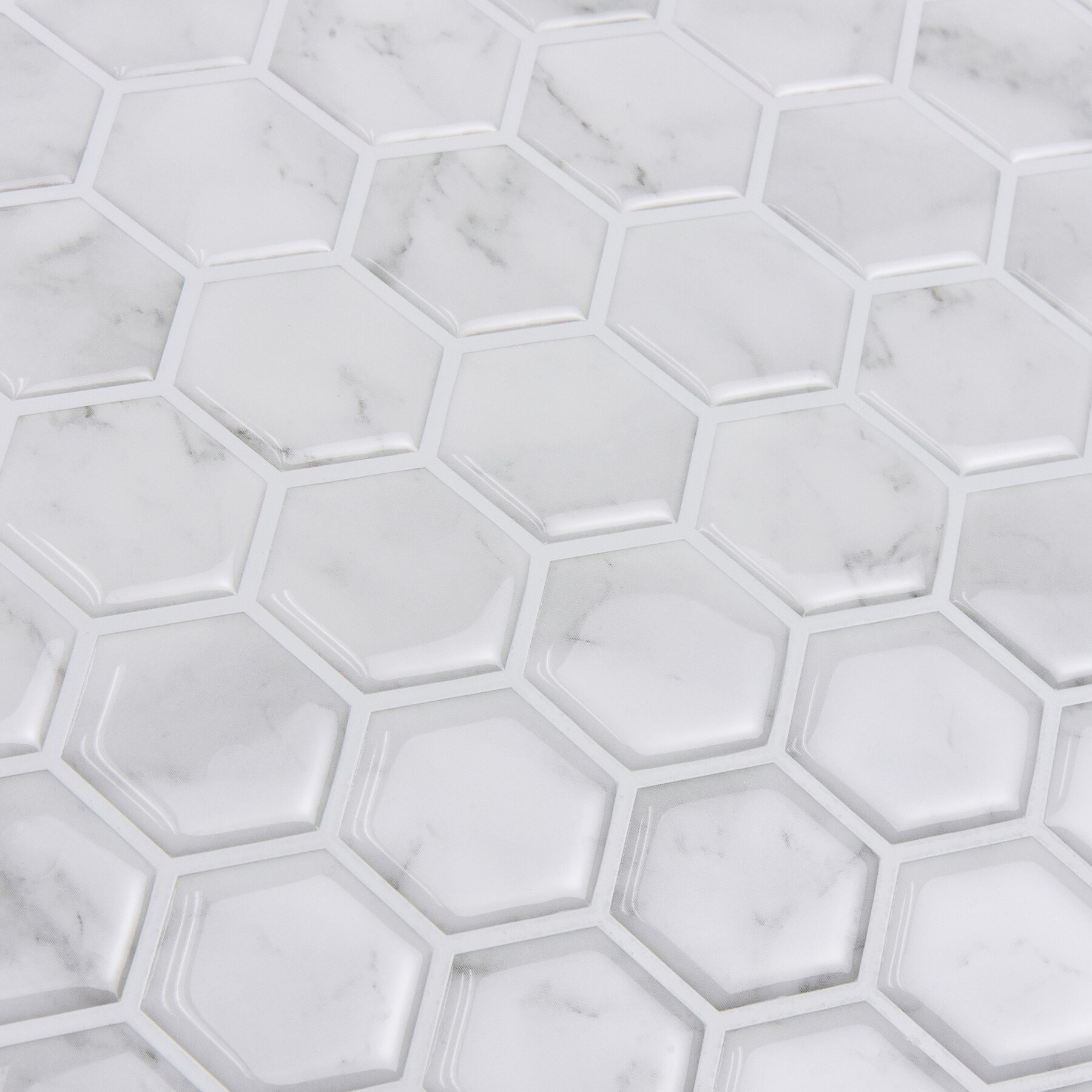 Hexagon White Marble Peel and Stick Mosaic Tile