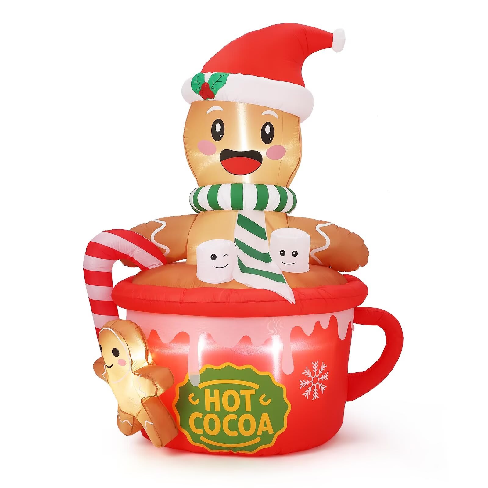 Qeetex JXNAG-PHO-15TQG32U 6FT Christmas Gingerbread Man Inflatable Christmas Outdoor Decorations Blow Up Hot Cocoa Mug Xmas Yard Decorations with Build-in LED Lights for Holiday Indoor Outside Garden Lawn Party Decor