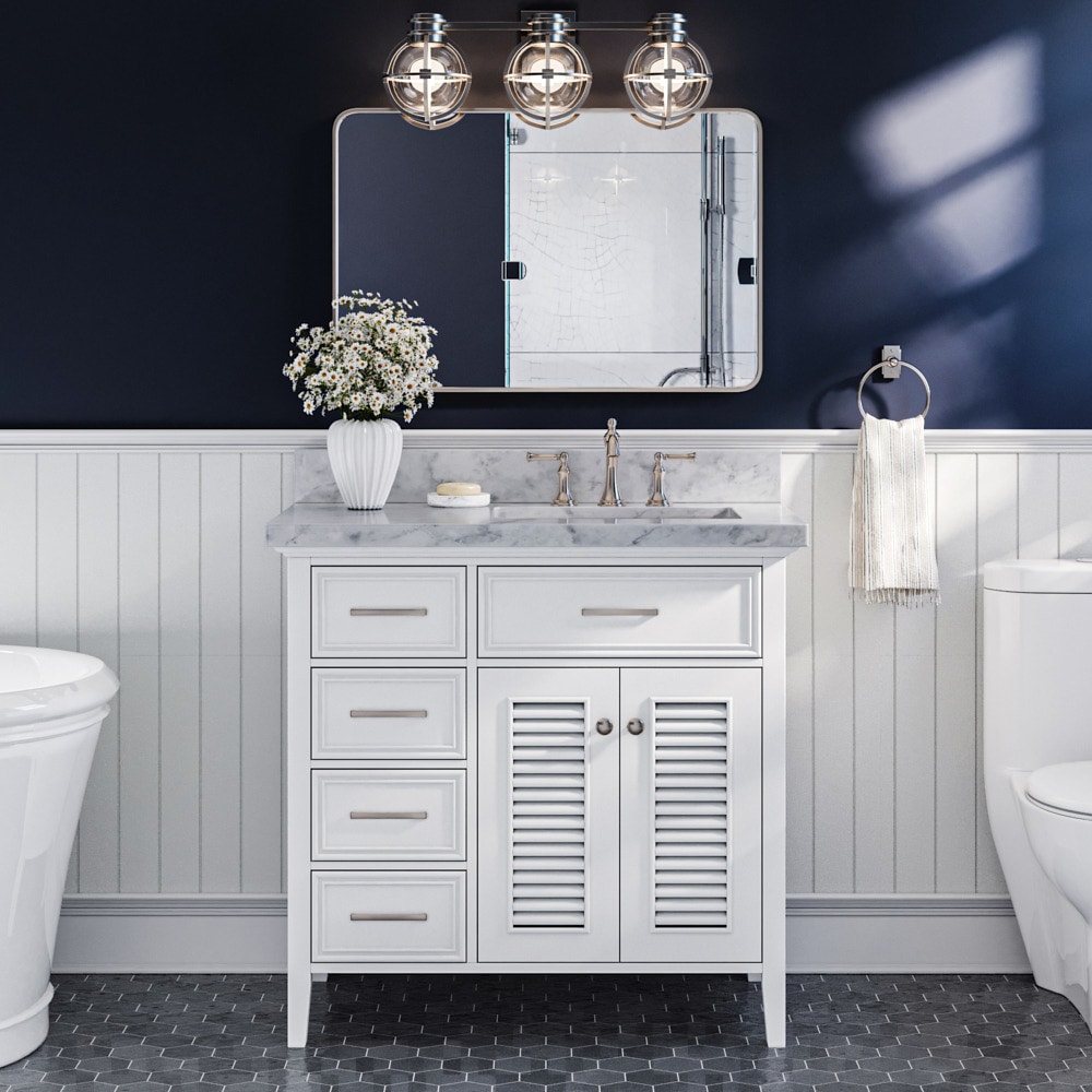 ARIEL D037S-R-VO-WHT Kensington 37-in White Undermount Single Sink Bathroom Vanity with White Natural Marble Top