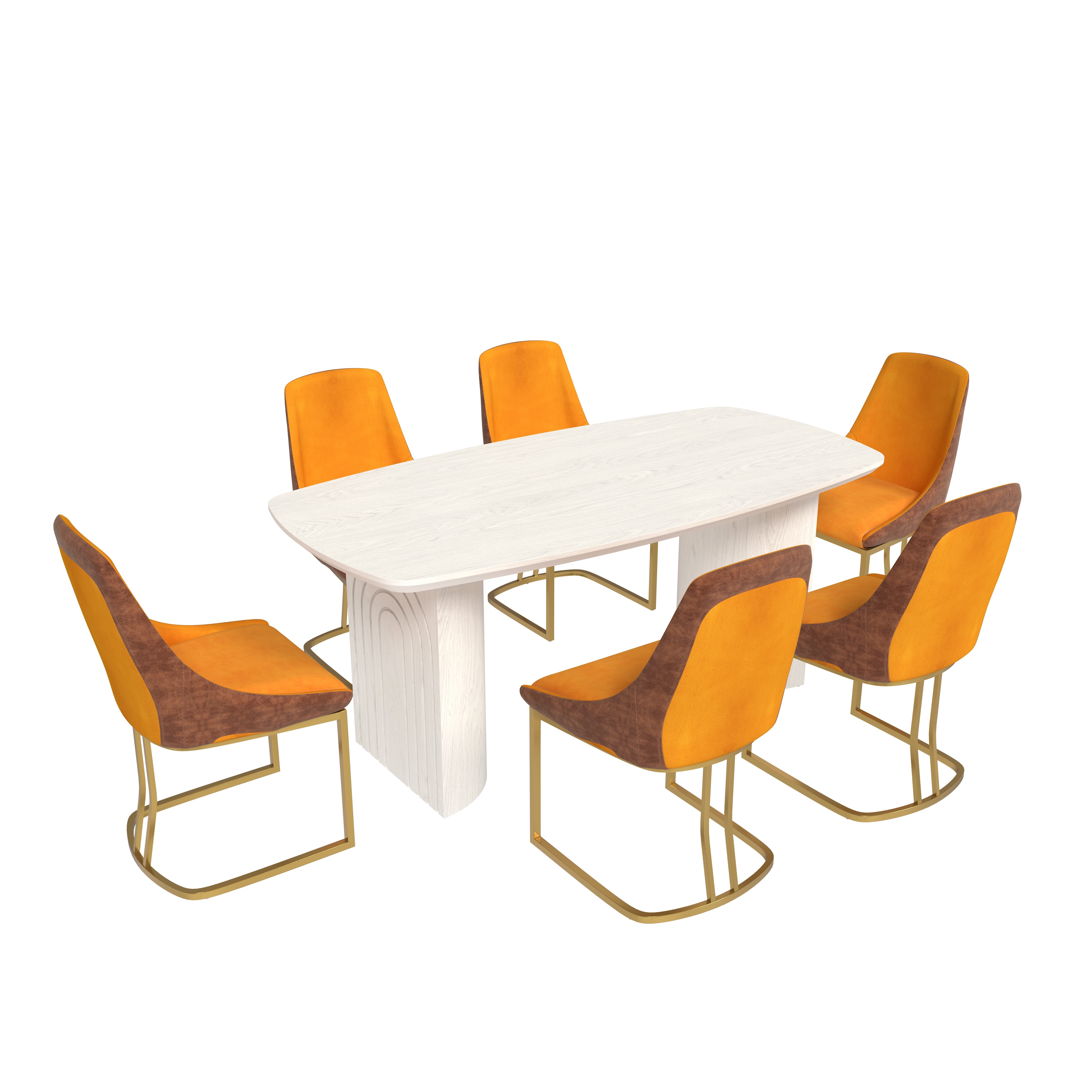 Clihome CL-1660A32OR Orange Chair/White Table Contemporary/Modern Dining Room Set with Rectangular Table ( Seats 6 )