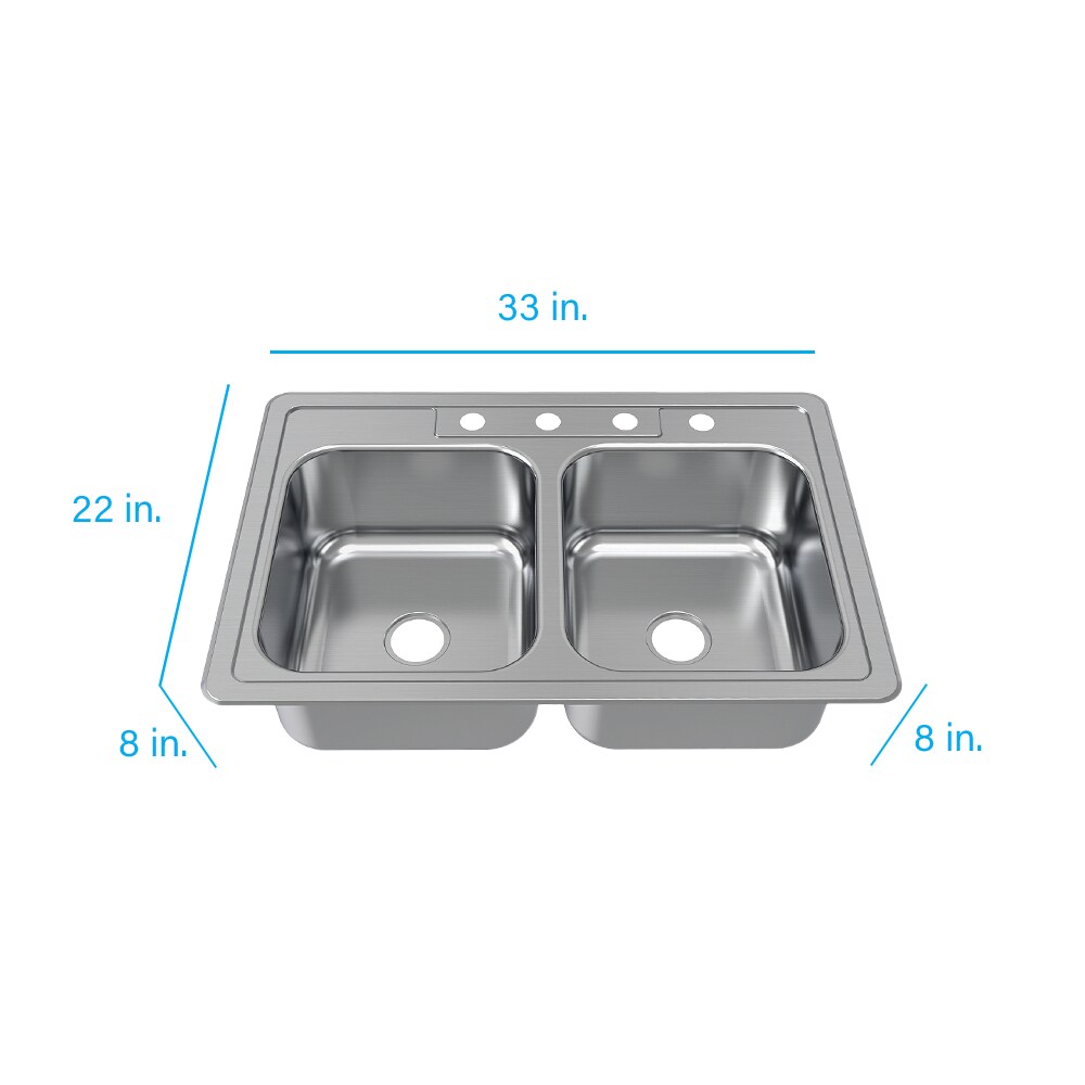 allen + roth Fenway Drop-In 33-in x 22-in Stainless Steel Double Equal Bowl 4-Hole Kitchen Sink