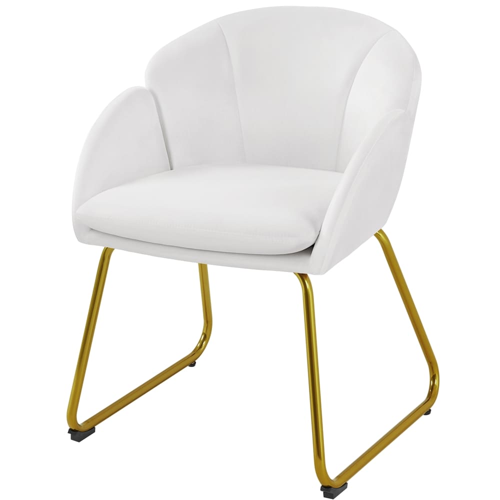 Yaheetech - White Velvet Armchair Dining Chair with Golden Metal Legs