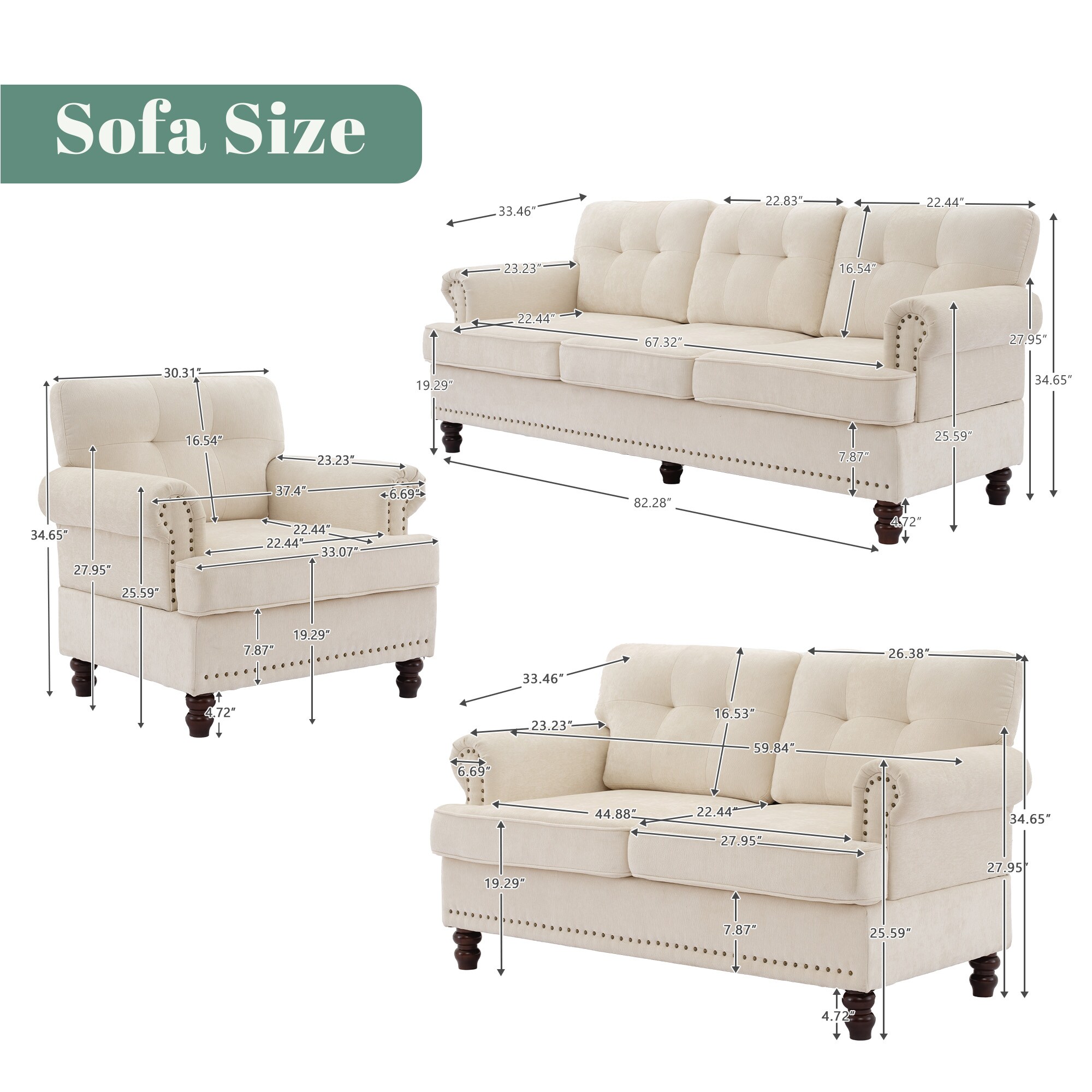 VOUA SAF-LYD3Z-BE Sofas-Loveseats - View #2