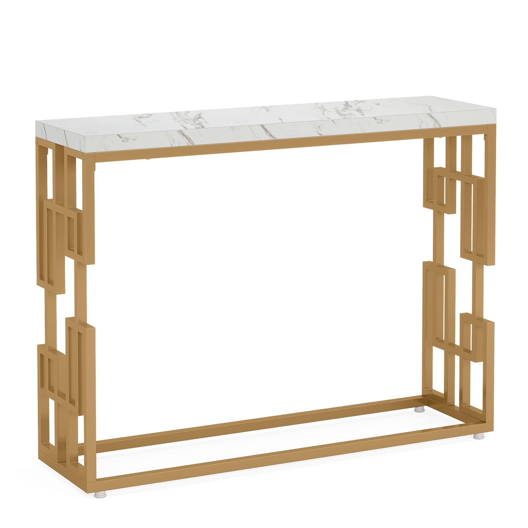 Slickblue Modern Faux Marble Console Table with Gold Metal Legs for Entryway Hallway Living Room White and Gold 42.5 in W