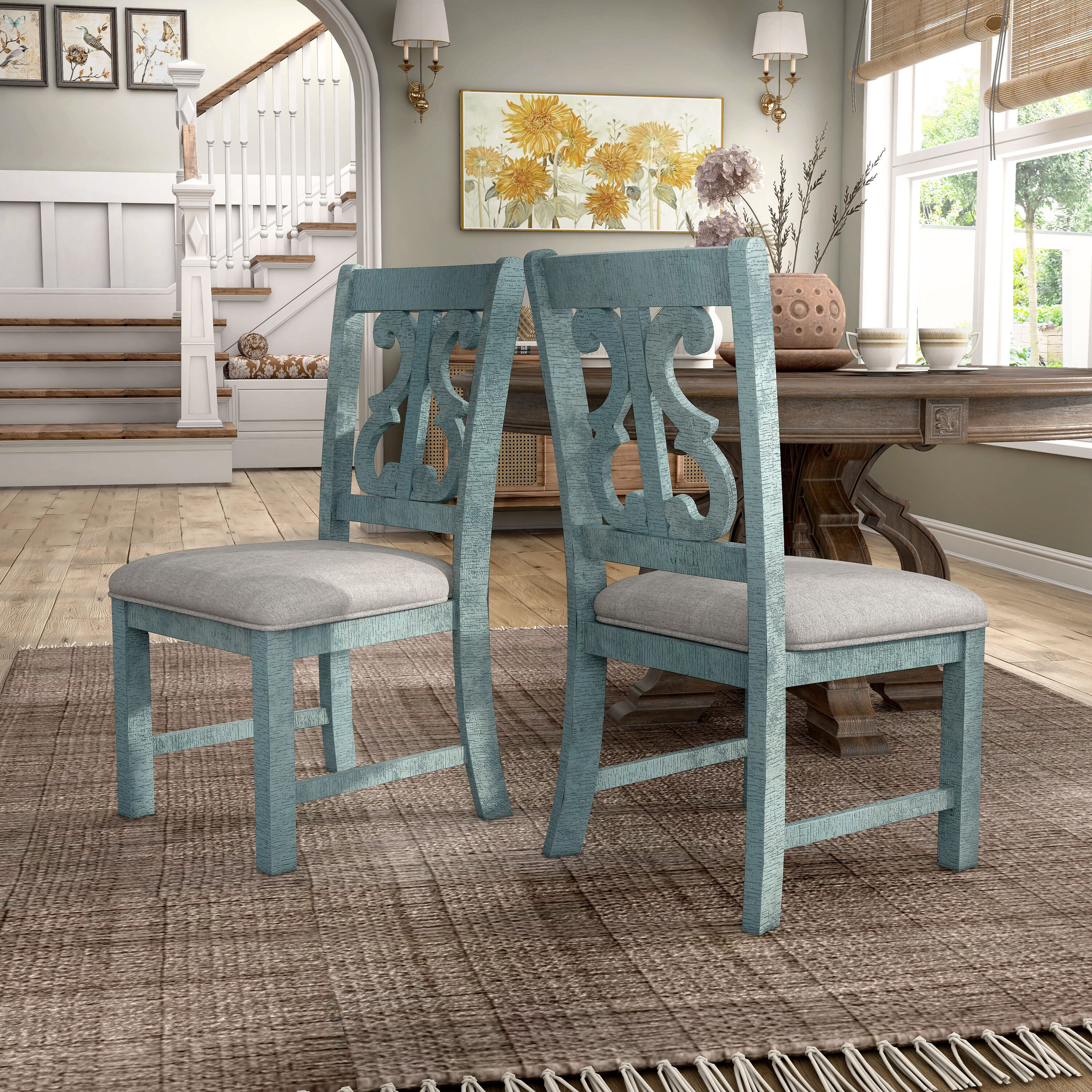 Furniture of America IDF-3417LB-SC Set of 2 Mudd Rustic Polyester Upholstered Dining Side Chair (Wood Frame)
