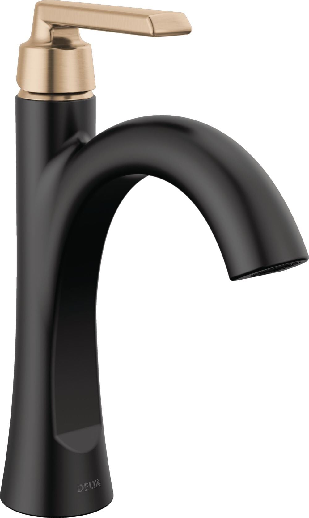 Delta 15832LF-GZ Sparrow Matte Black / Champagne Bronze Single hole 1-handle WaterSense Mid-arc Residential Handle Bathroom Sink Faucet with Drain with Deck Plate