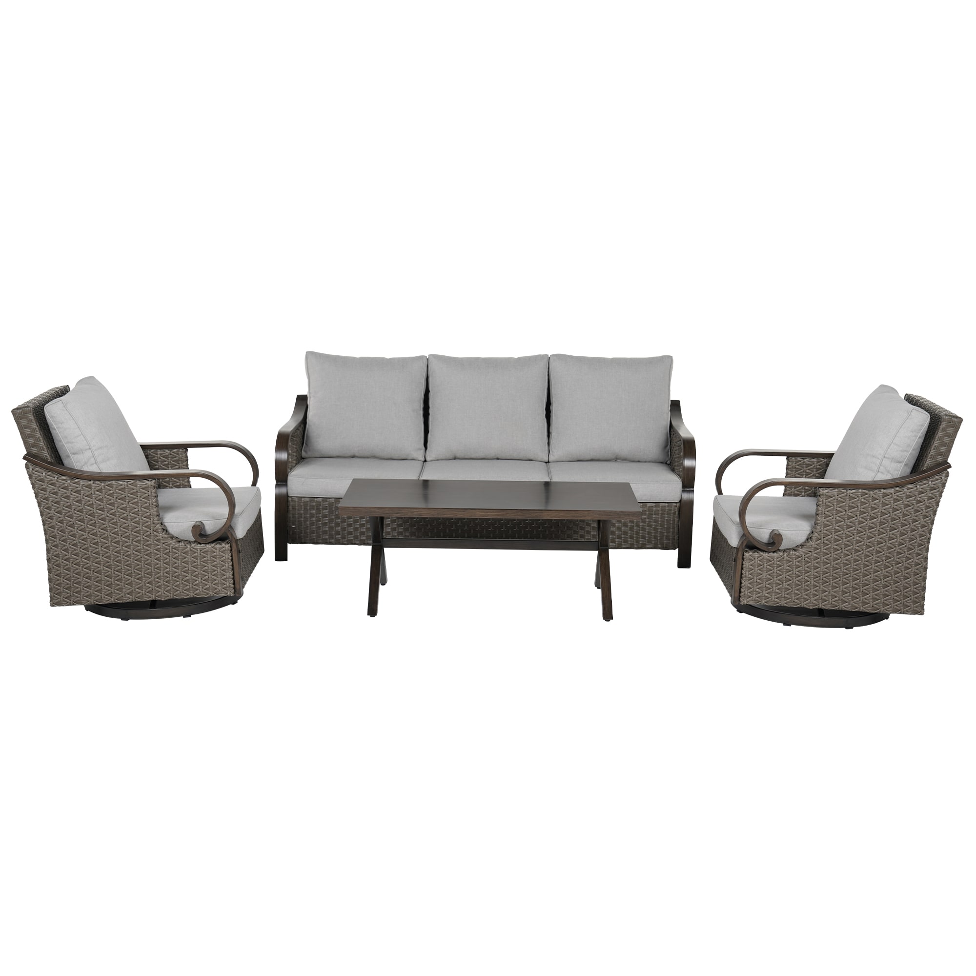 Clihome CL5051740000001 4 -Piece Wicker 3 Patio Sofa Conversation Set with Gray Cushions