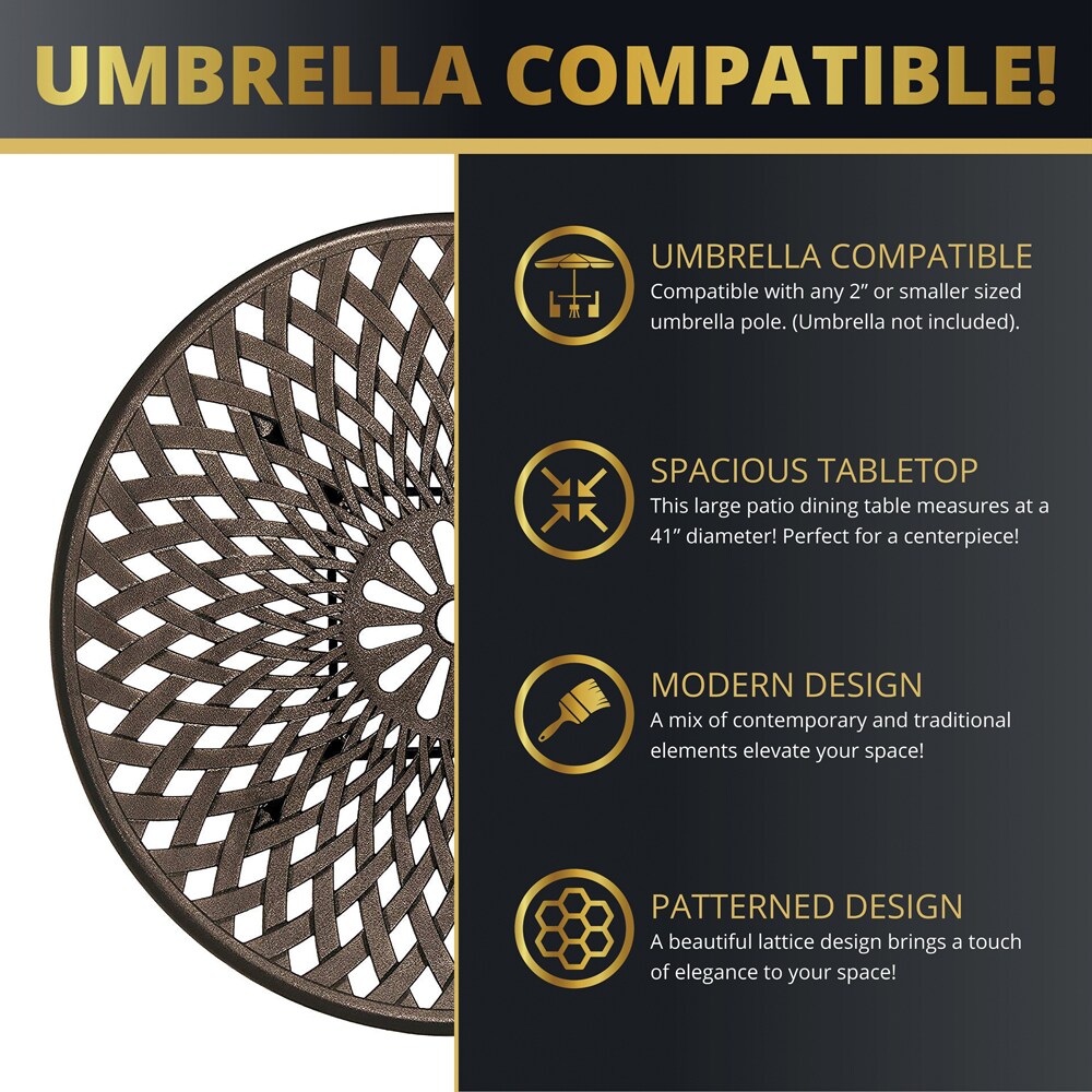 Bronze Cast Aluminum 5-Piece Outdoor Dining Set with Round Table and Chairs
