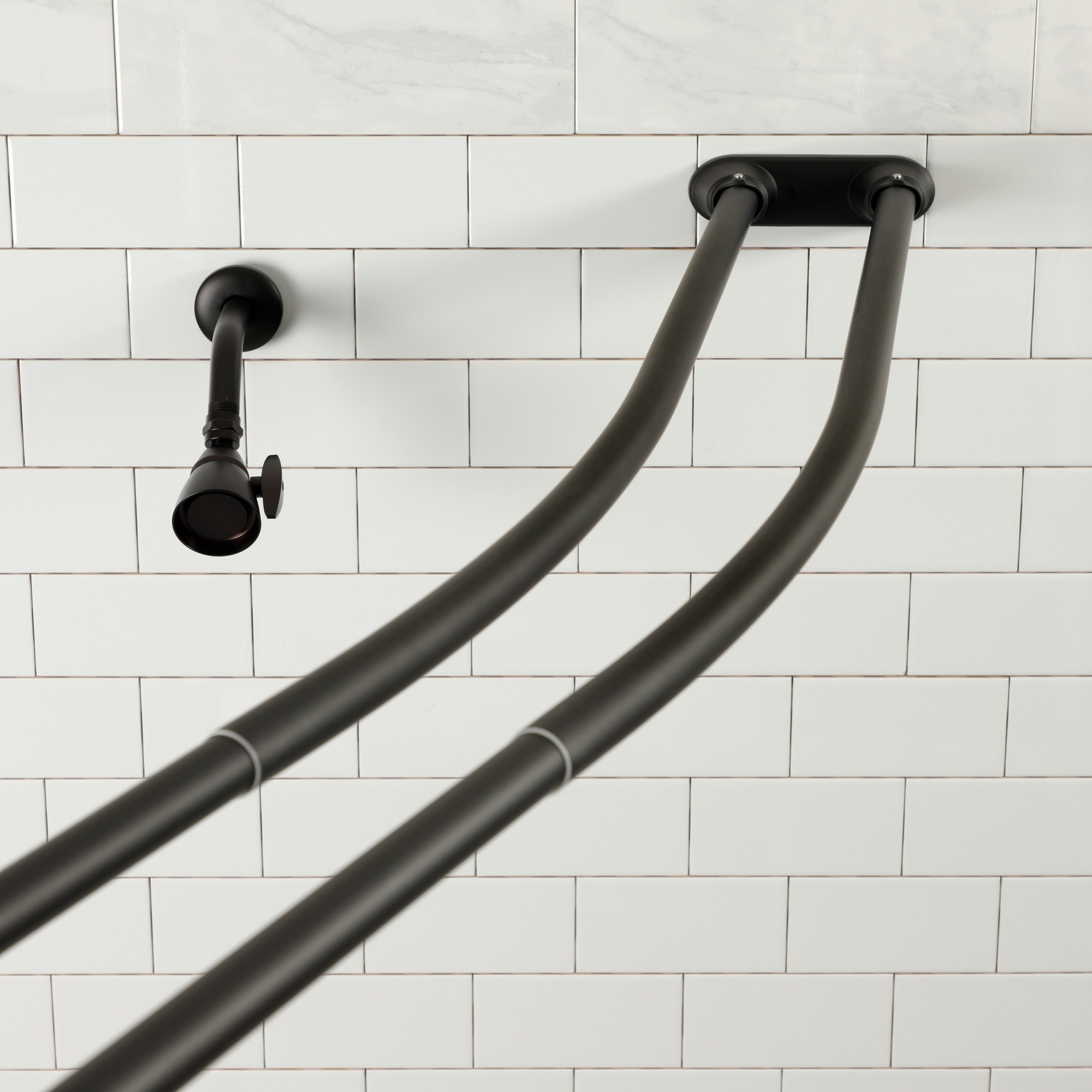 Kingston Brass WLCCD2175 Edenscape 60-in to 72-in Oil Rubbed Bronze Fixed Double curve Adjustable Shower Curtain Rod