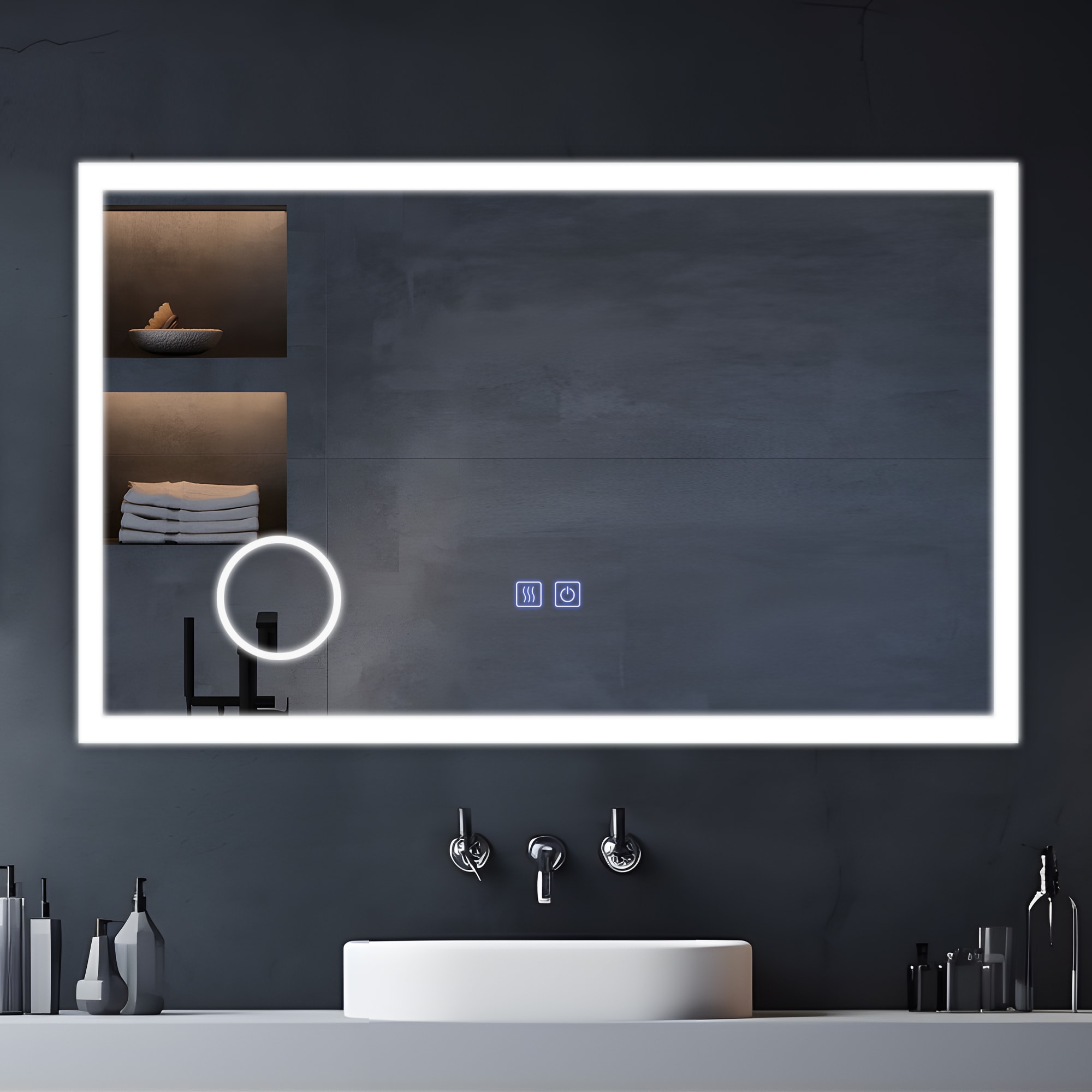 Dovelina LS-A-MR03075 31-Inches x 51-Inches Framed Frameless Rectangle Dimmable Lighted Fog Free Bathroom Vanity Mirror ( Silver )
