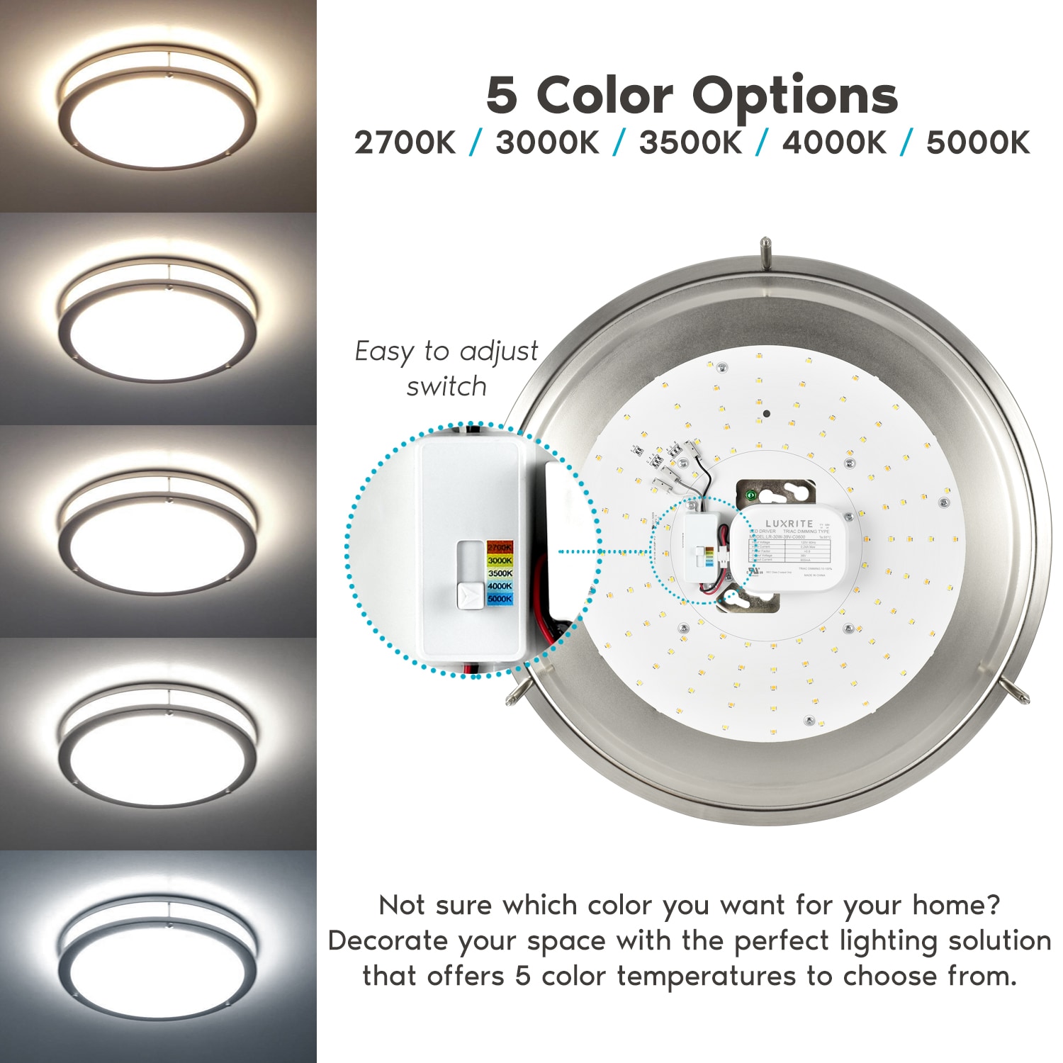 Eclipse 16" Multi-Temp LED Flush Mount Ceiling Light in Chrome