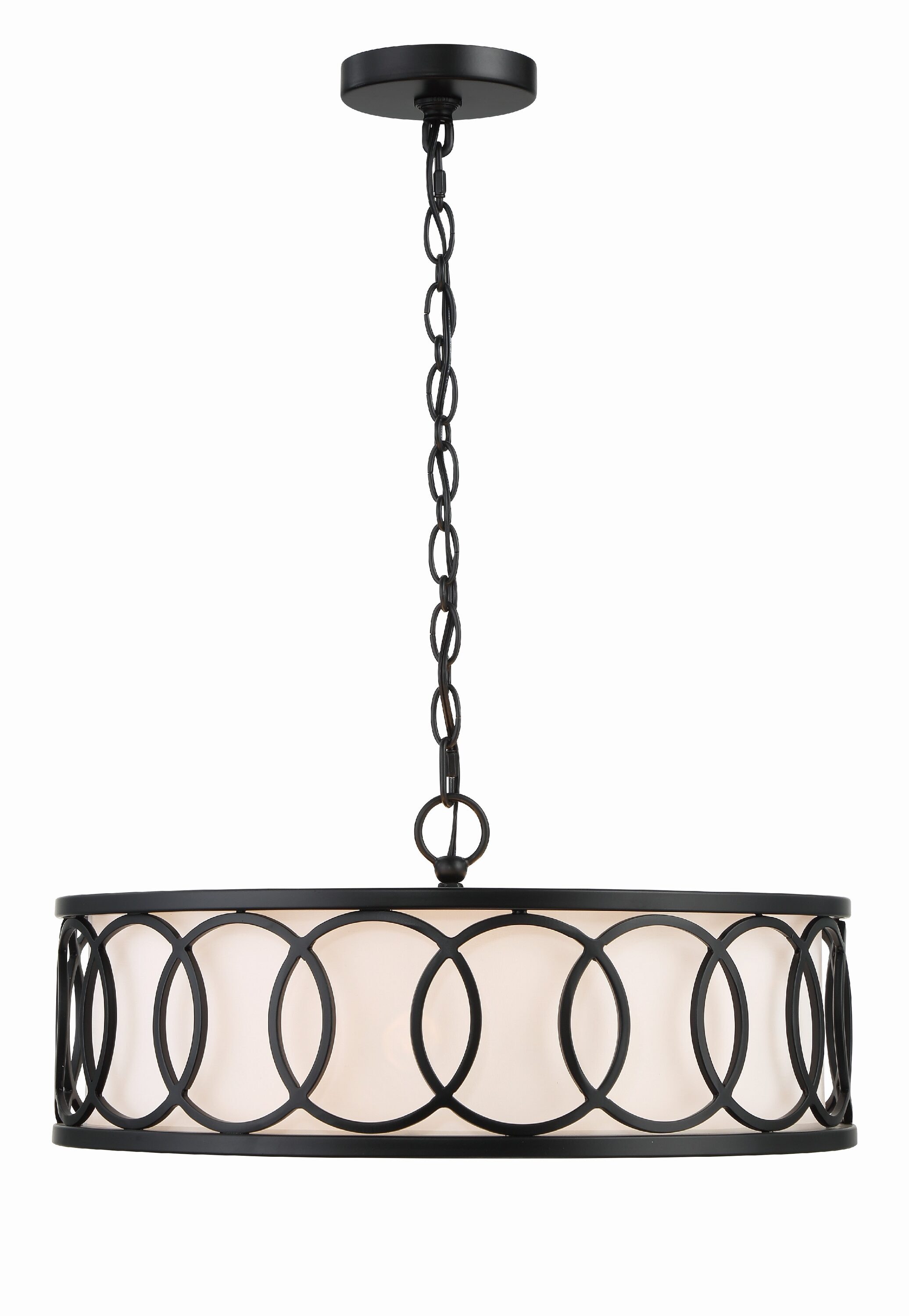 Matte Black Mini Drum 6-Light Chandelier with White Silk Shade