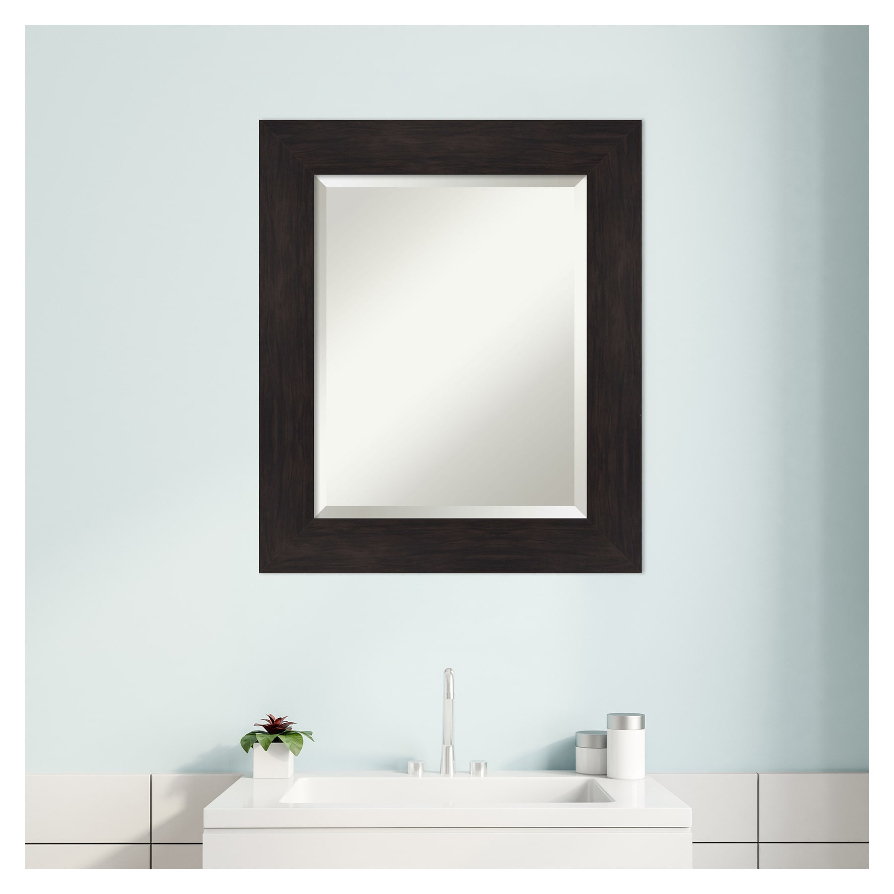 Espresso Brown Wood Bathroom Vanity Wall Mirror