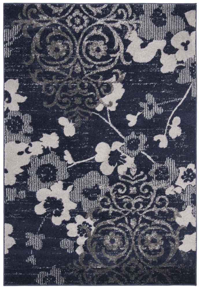 Safavieh ADR114N-5 Adirondack Serene 5 x 8 (ft) Loomed Polypropylene Navy/Silver Rectangular Indoor Damask Coastal Area rug