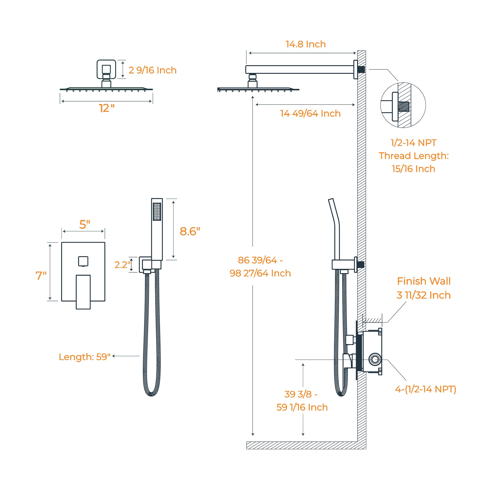 androme AD2010B12 Showerhead-Bar-Panels - View #4