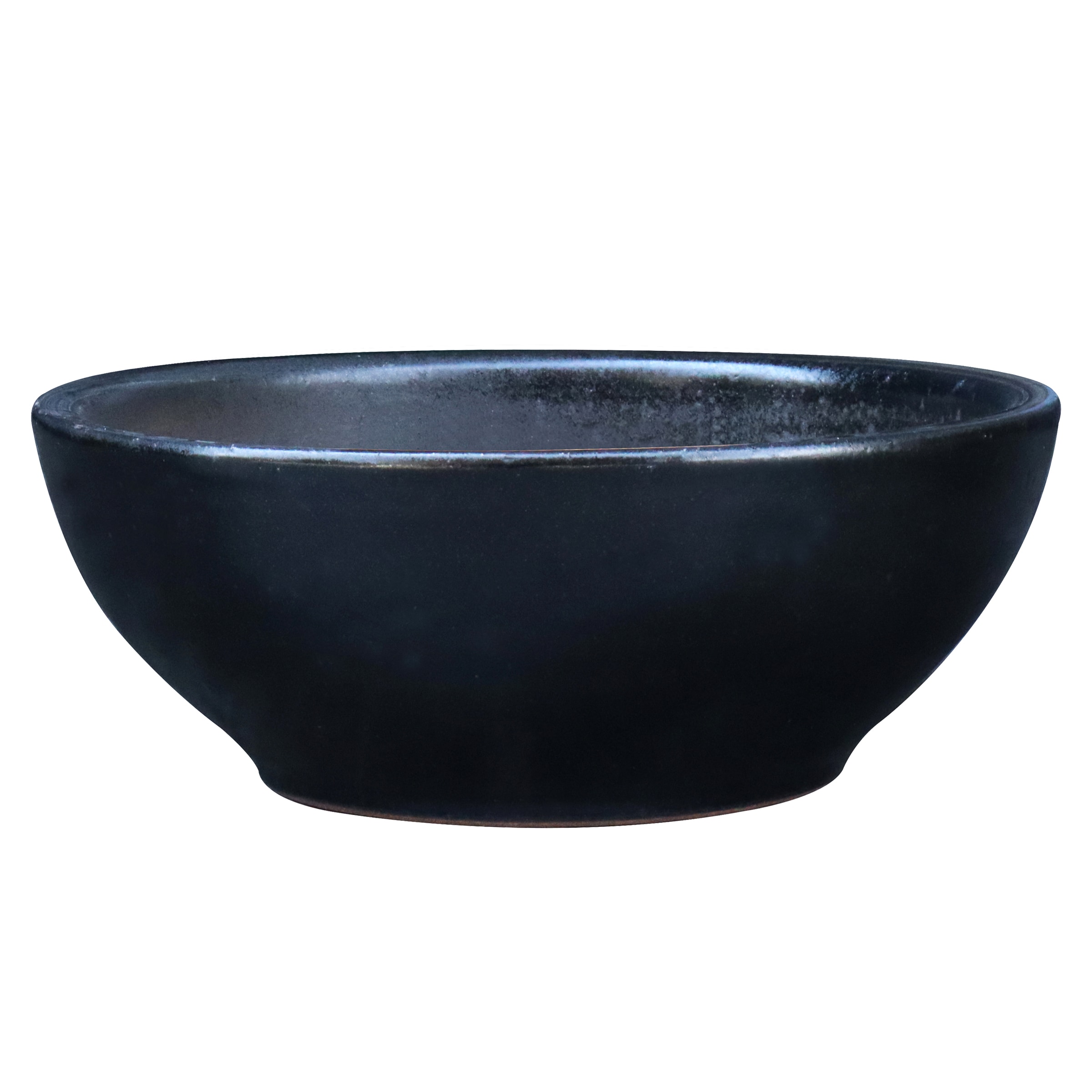 allen + roth GO2025-134 Round 13.0-in W x 5.7-in H x 13-in D Black Glazed ceramic Indoor/Outdoor Low bowl planter