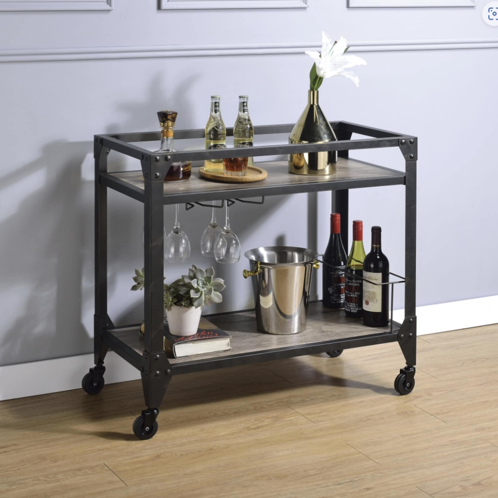 Runesay KI-1 Stainless steel Metal Base with Wood Wood Top Rolling Kitchen Cart ( 32-Inches x 16-Inches x 31-Inches )