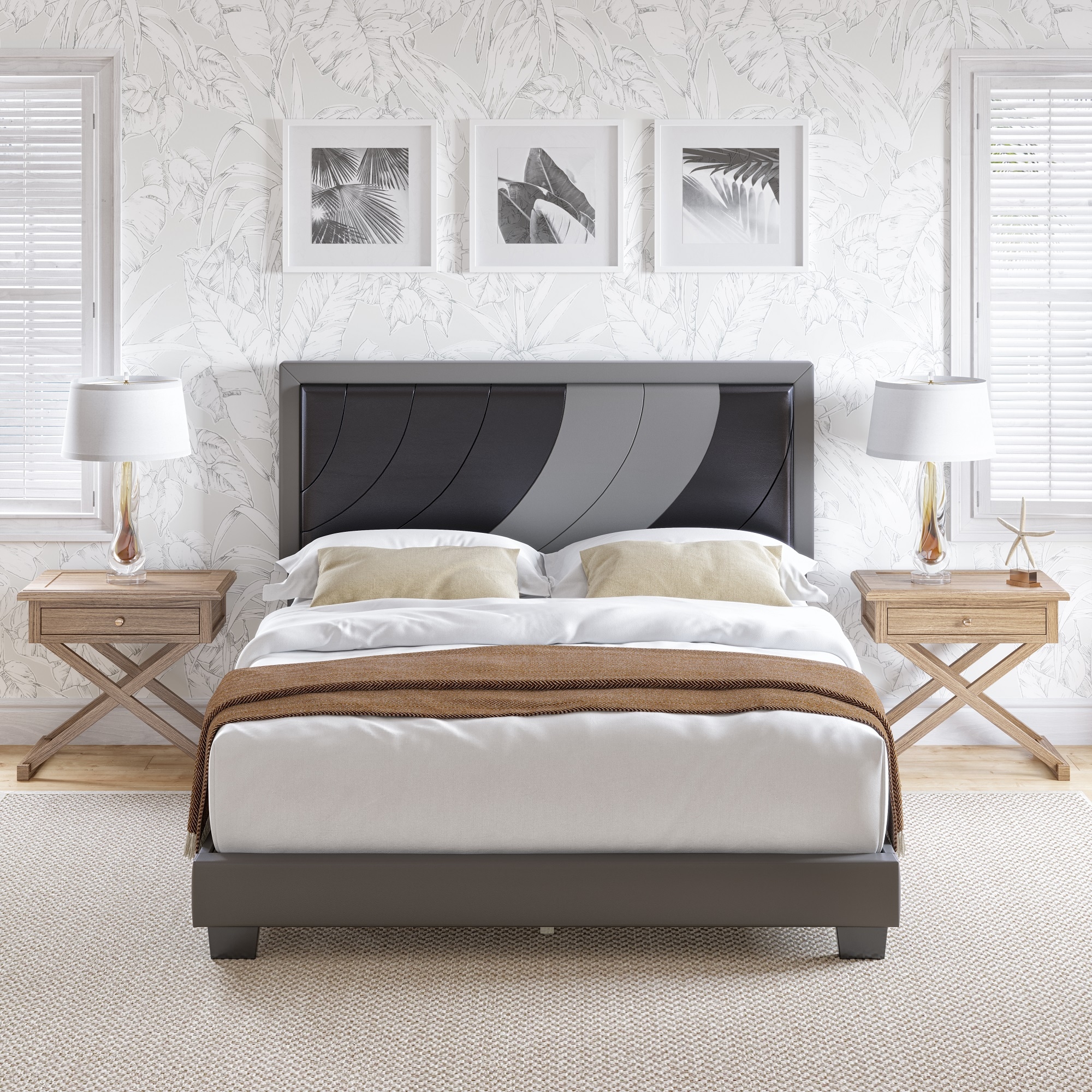 Boyd Sleep HC202603401 Bree Leatherette Upholstered Platform Bed Frame with Headboard- Mattress Foundation with 14 Slat Sturdy Wood Support System- No Box Spring Required