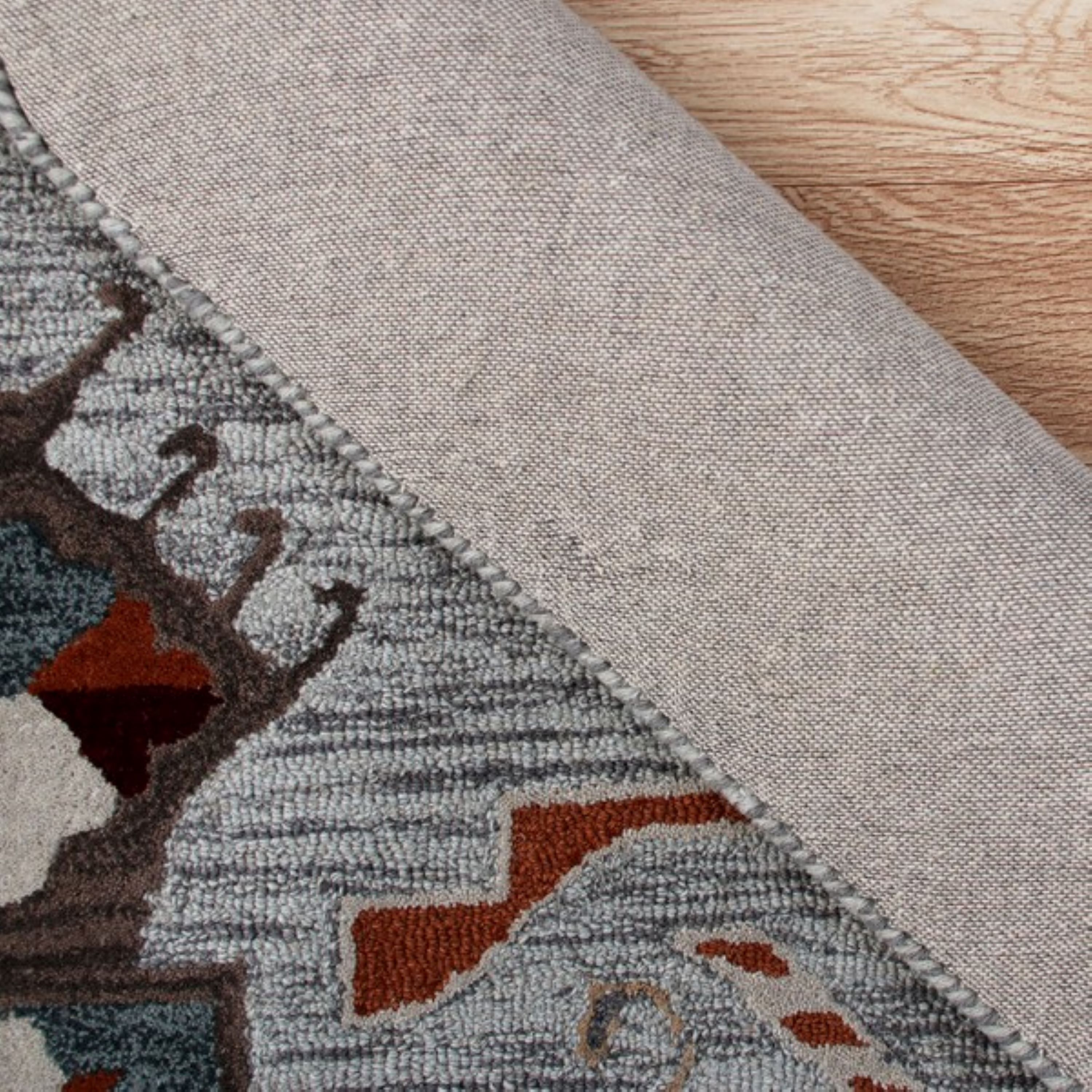 Handmade Gray and Terracotta Wool Round Rug, 4 ft