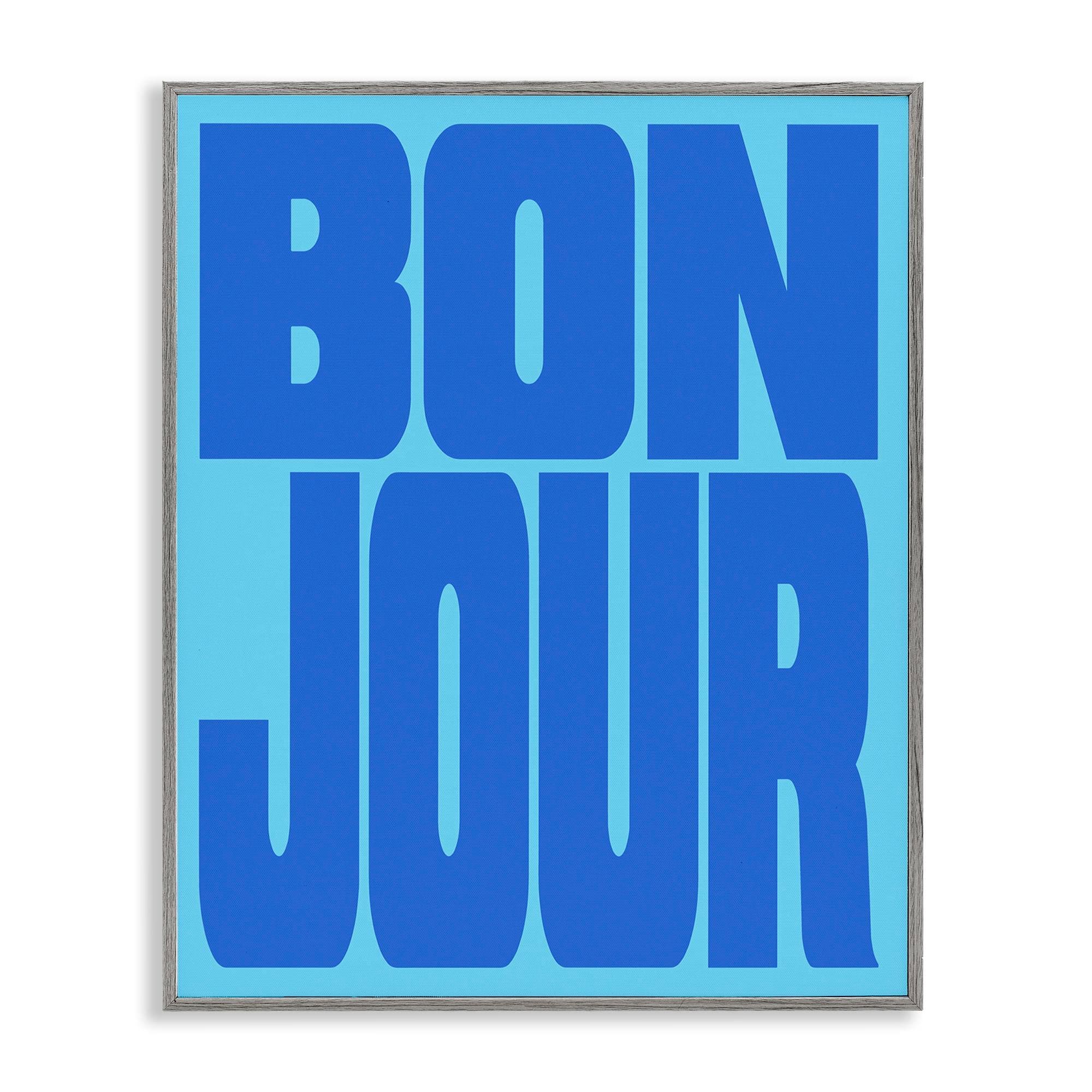 Stupell Industries -  Bonjour Blue Tones Gray Framed Giclee Art By House of Lulu 11 x 14