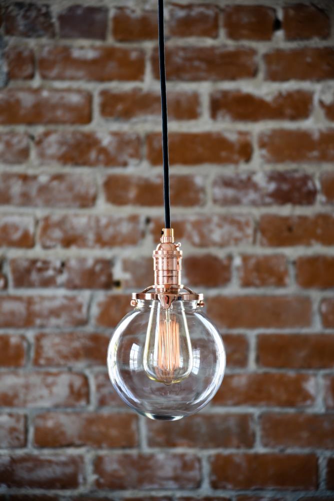 Illuminate Vintage Spokane Polished Copper Industrial Clear Glass Globe ...