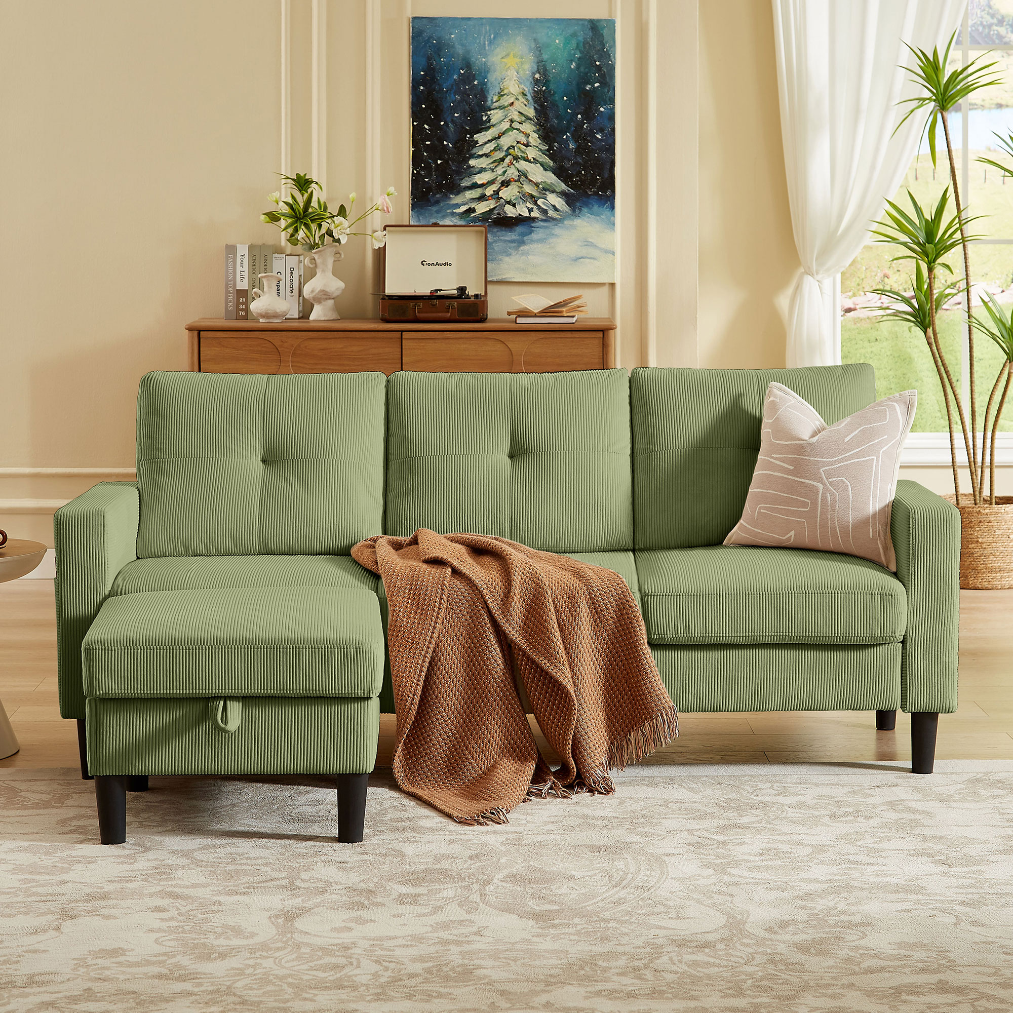 Jarenie - YMX31 79.14-in W Modern Green 3-seater Storage Sofa with Slipcover