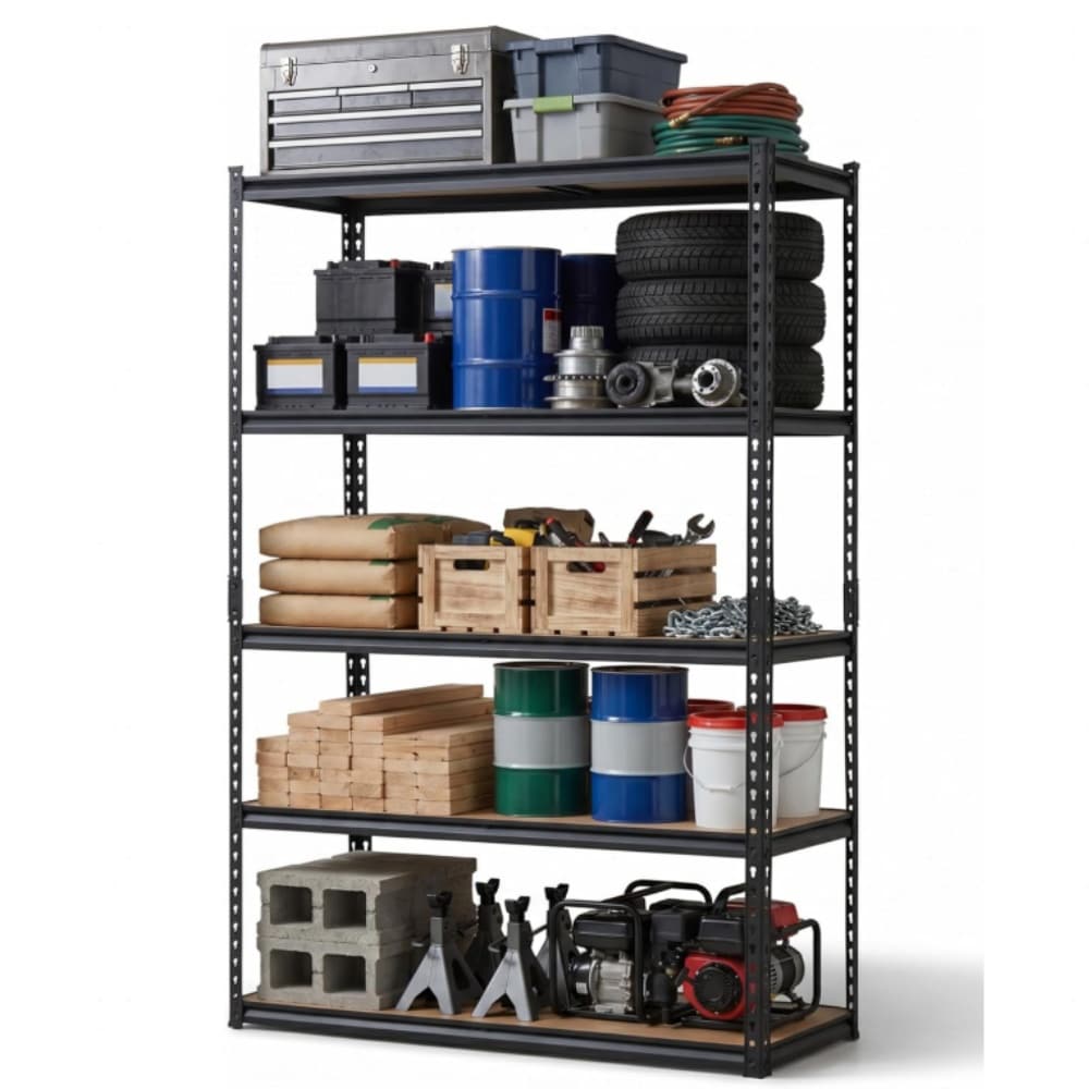 Garvee - 5 Tier Adjustable Carbon Steel Storage Shelving Unit 48 x 18 x 72 Inch Black Matte Finish
