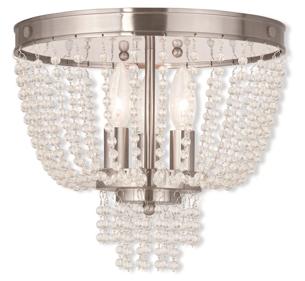 Valentina Brushed Nickel 3-Light Crystal Flush Mount
