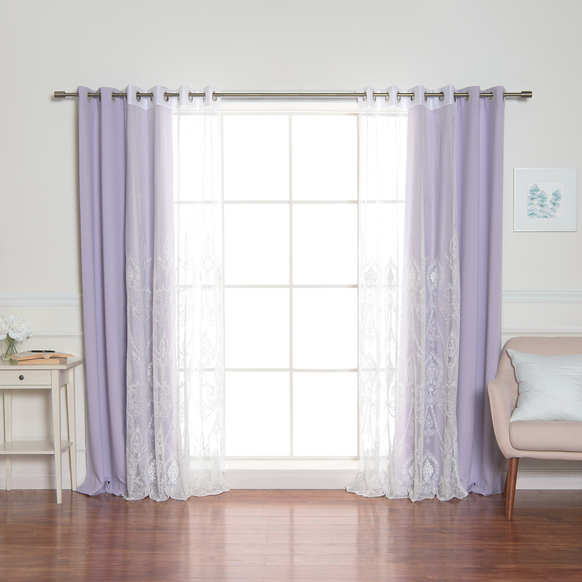 Best Home Fashion MM-TRELLIS-96-LILAC 96-Inches Lilac Blackout Grommet Curtain panel 4-pack