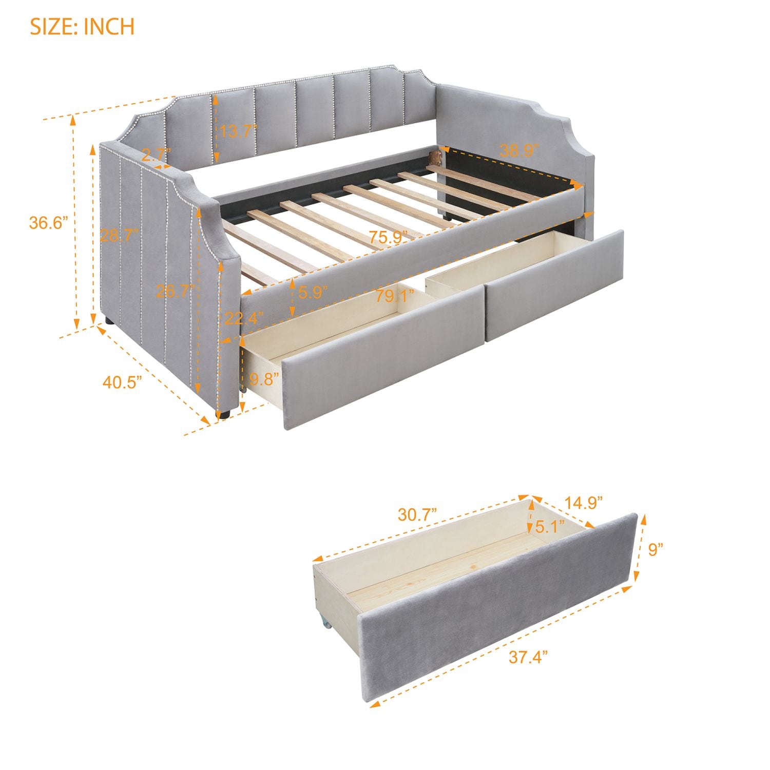 JASMODER Gray Twin Composite Platform Bed in the Beds department at ...