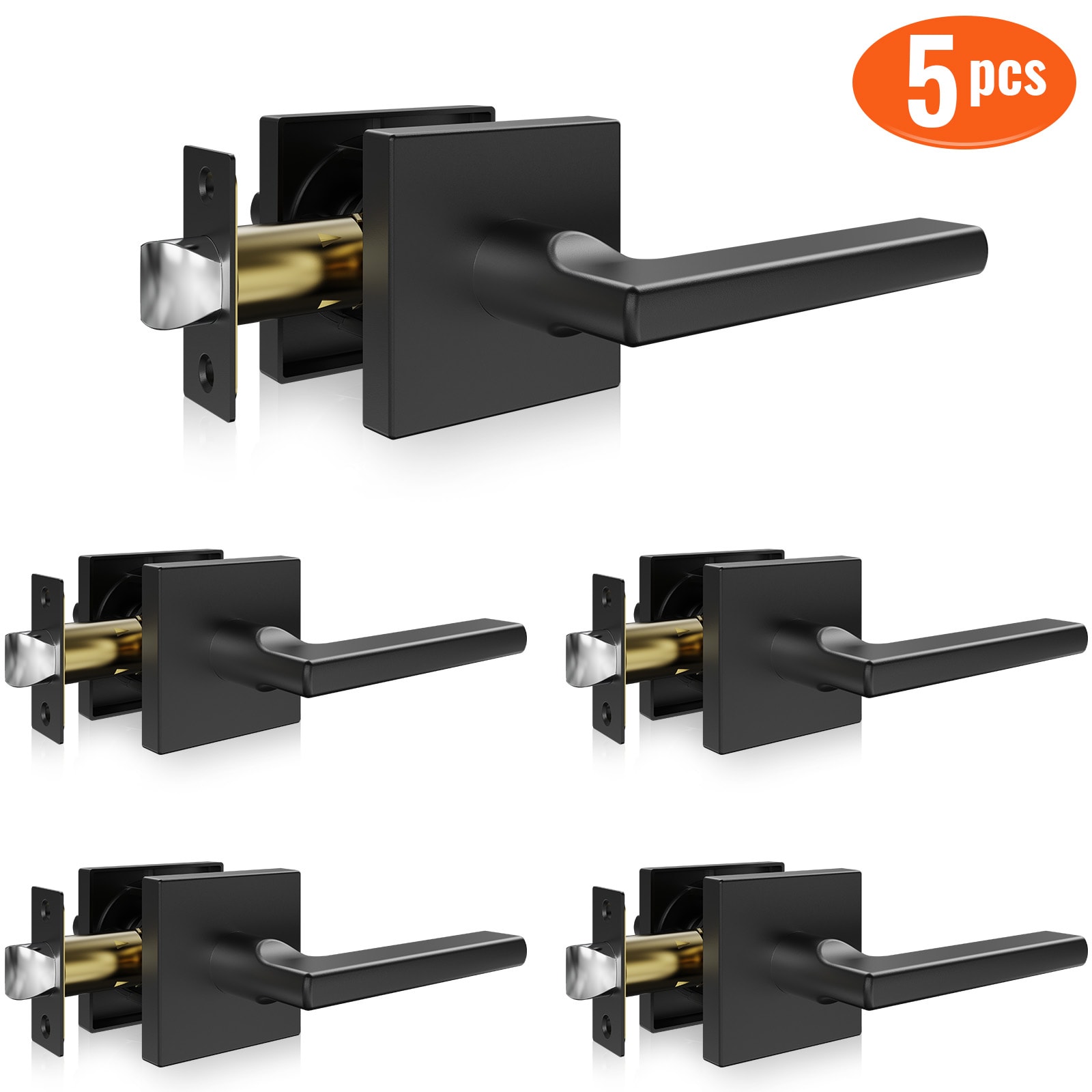 VEVOR FXTDMBS5G000F46ZDV0 Reversible Lever 5 Pack Passage Door Handle Matte Black Universal Interior Hall/Closet Passage Door Handle Combo pack