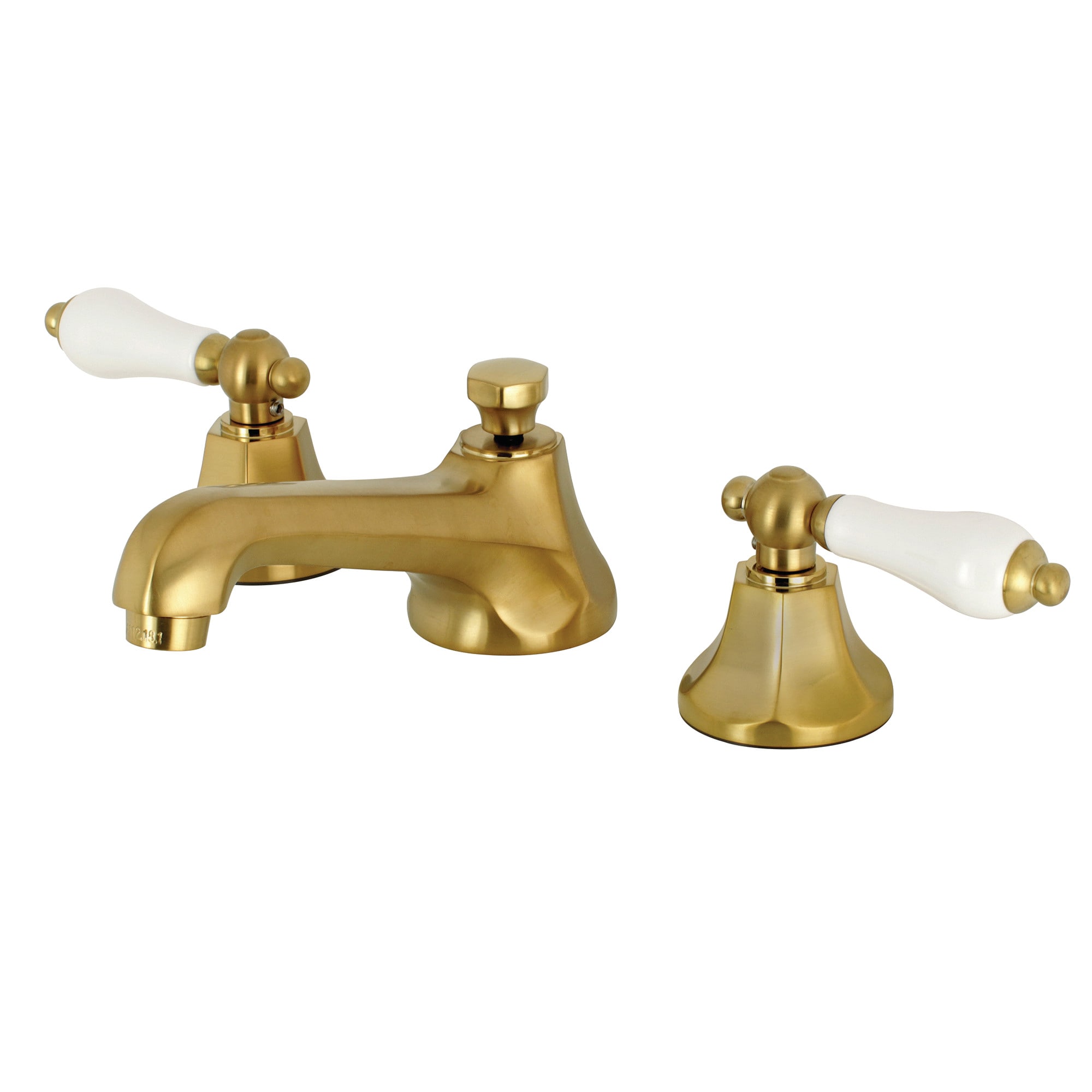 Kingston Brass WLKS4467PL Metropolitan Brushed brass Widespread 2-handle Low-arc Residential Handle Bathroom Sink Faucet with Drain