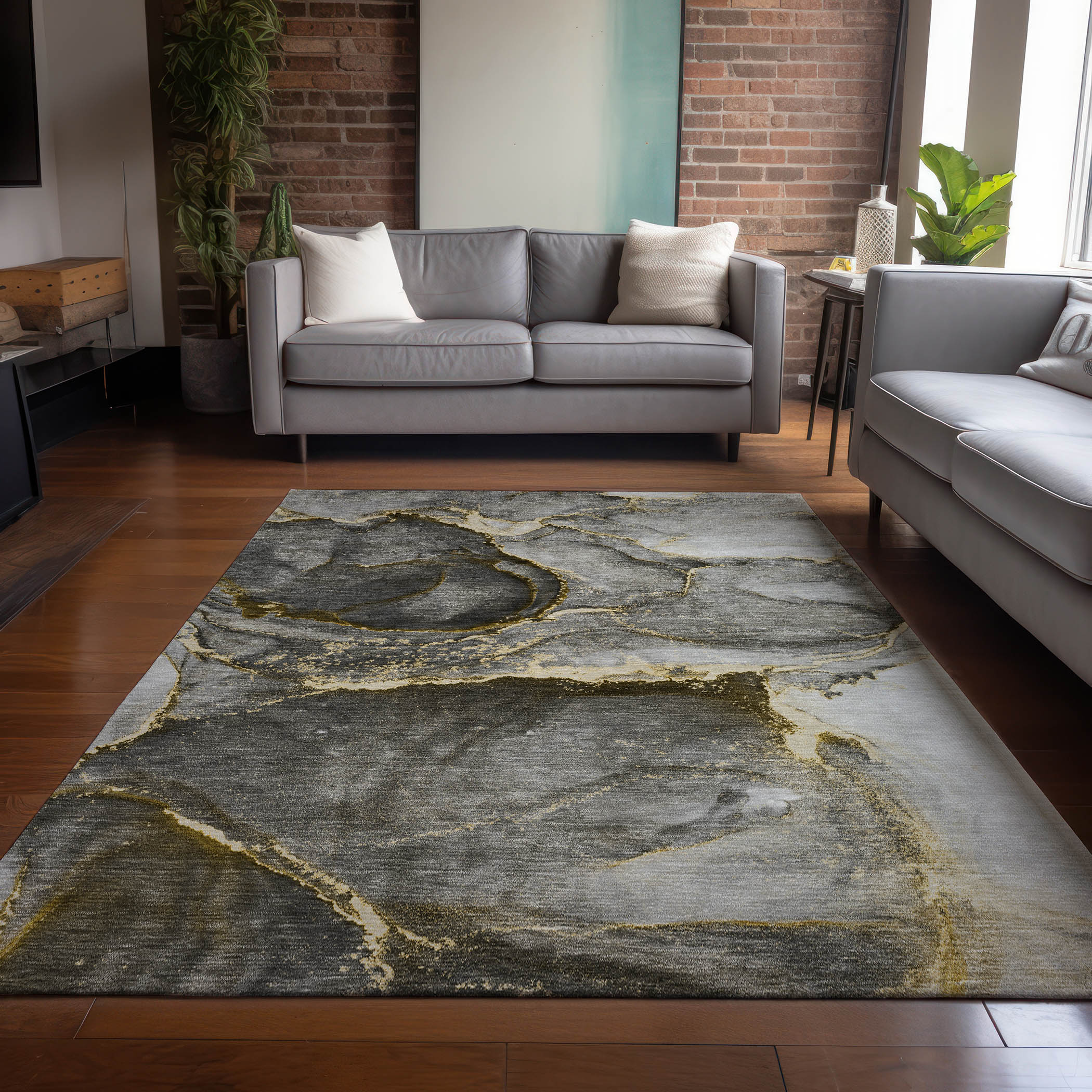 Addison Rugs ACN525GO30X46 Chantille ACN525GO 2 x 3 (ft) Polyester Gold Rectangular Indoor/Outdoor Abstract Machine washable Area rug