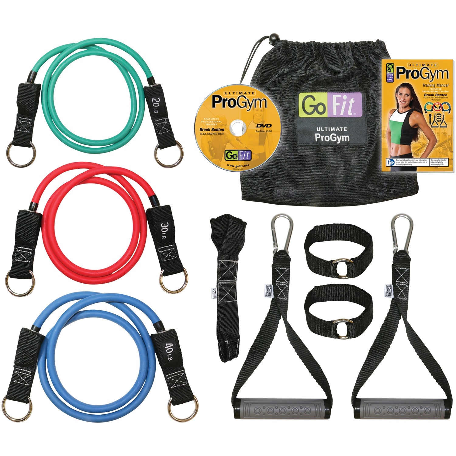 and Nylon Carry Bag 2 Ankle Straps GoFit Extreme ProGym for band Resistance Training 4 Resistance Tubes Training Manual 2 Handles 2 Door Anchors