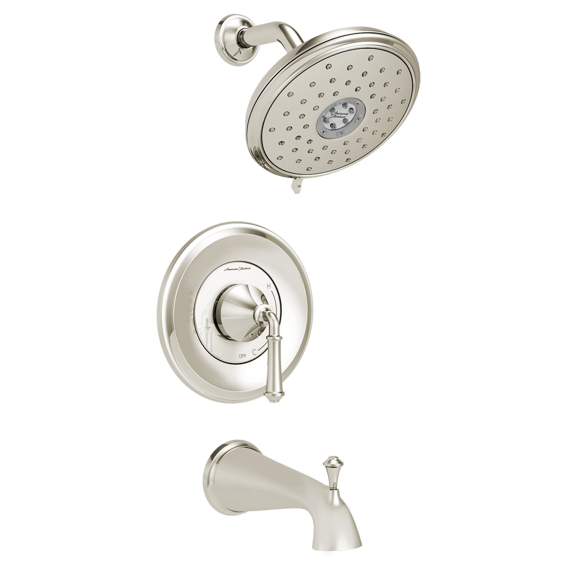 American Standard TU052508.013 Delancey Polished Nickel 1-handle Single function 7.25-Inches Round Bathtub and shower Faucet