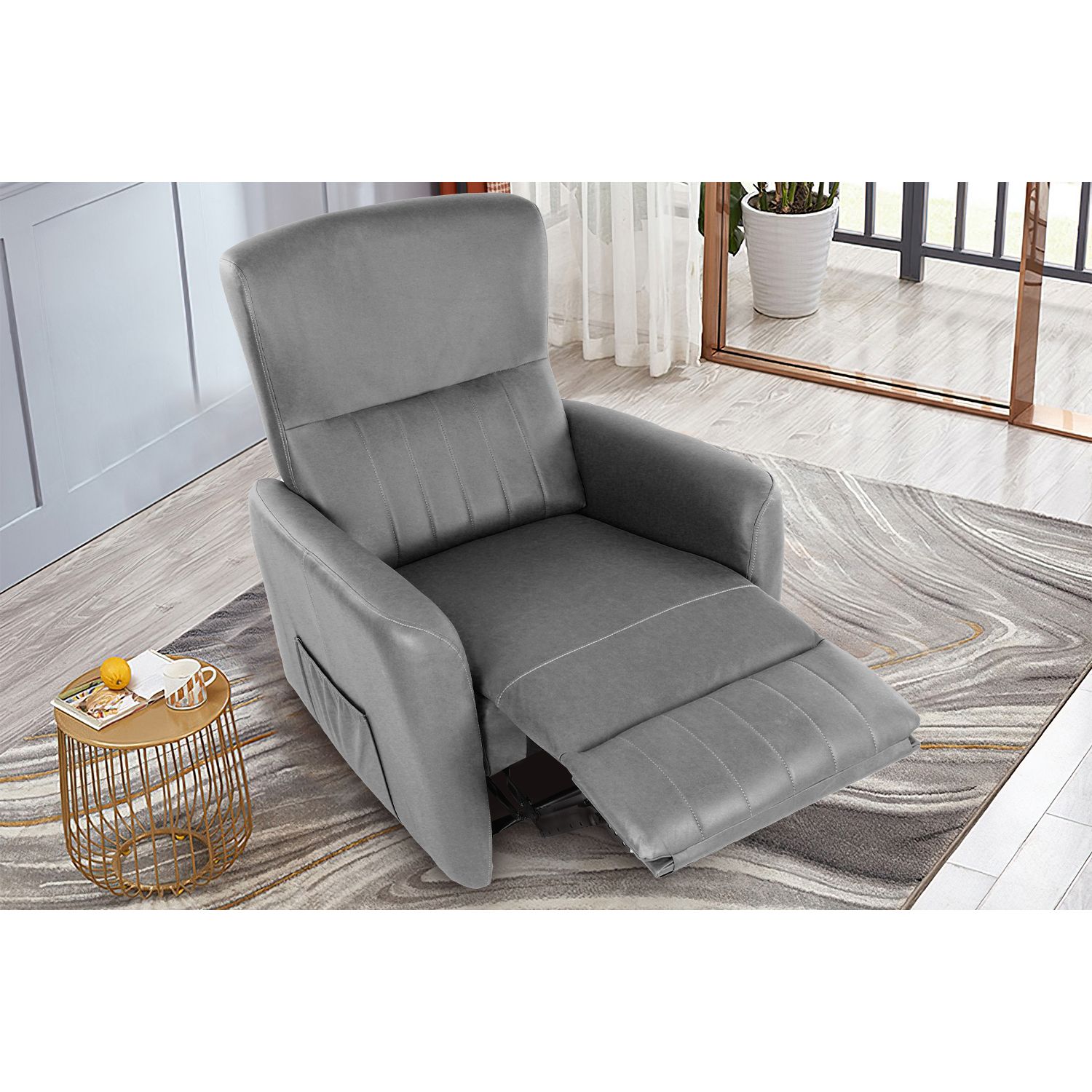 JASMODER W1521S00005 Dark Grey Upholstered Tufted Recliner with Lift Assistance