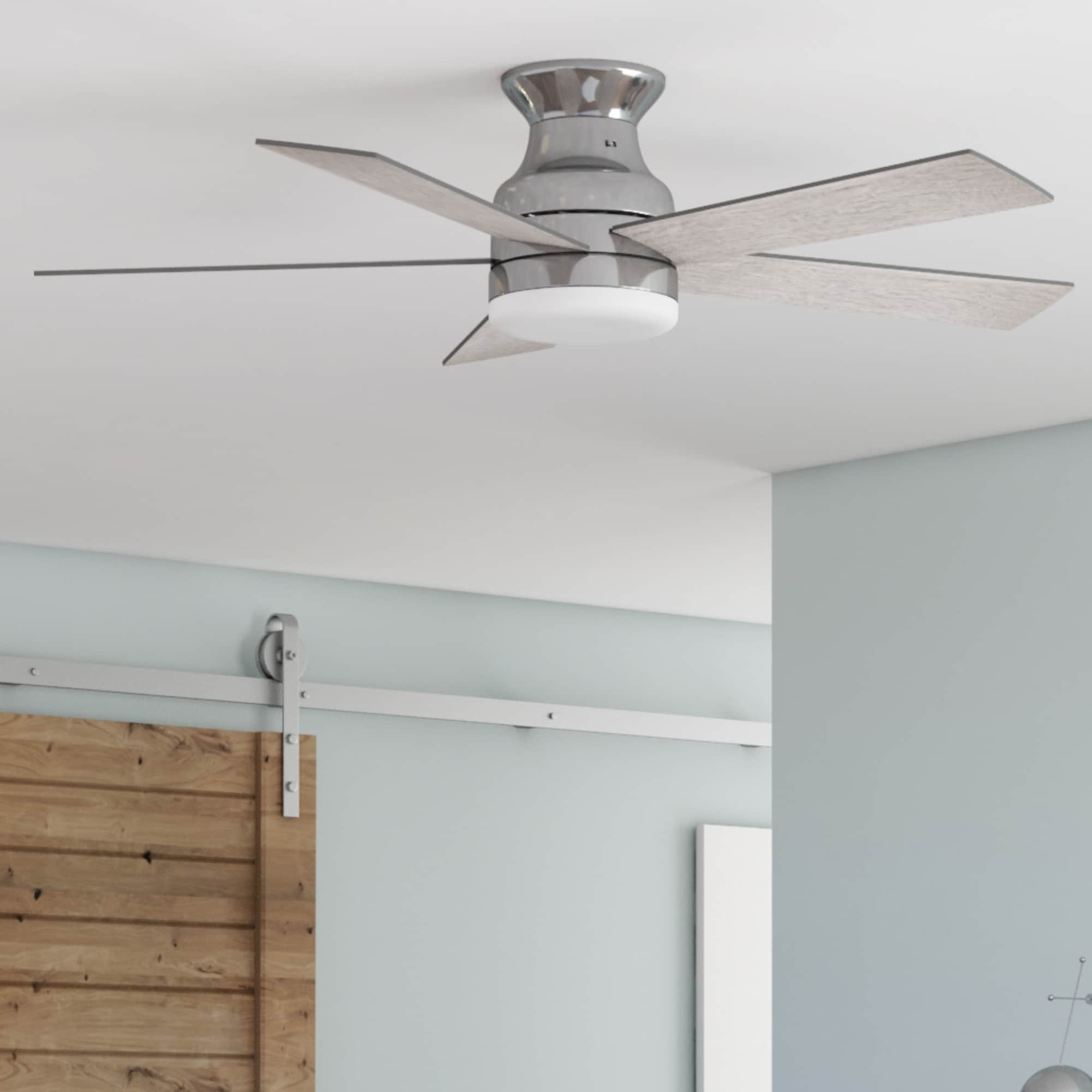 Harbor Breeze Crestwell 52-in Brushed Nickel with Driftwood/Sienna Blades Color-changing Indoor Flush Mount Ceiling Fan with Light and Remote -  43338