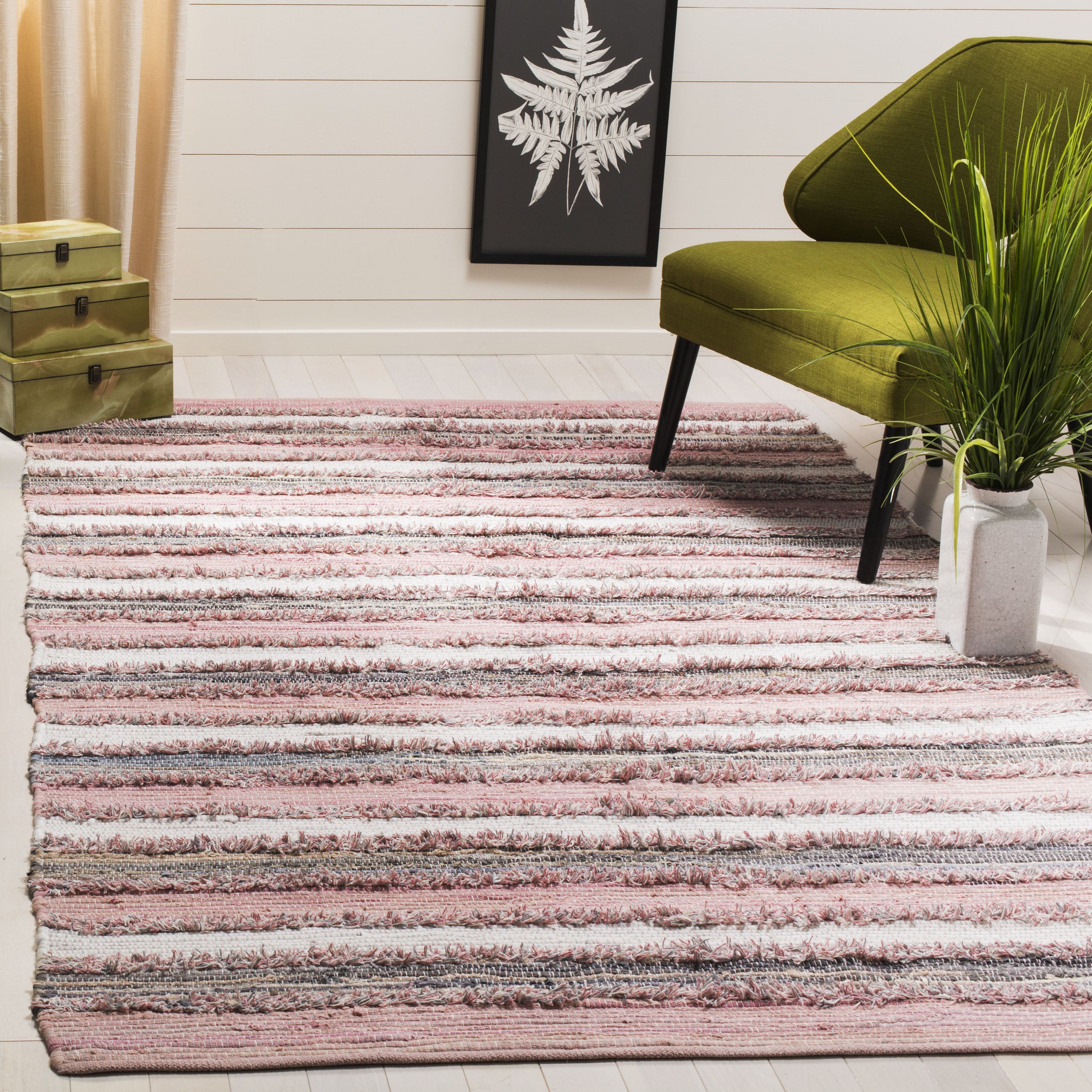 Safavieh MTK951D-24 Montauk Walton 3 x 4 (ft) Cotton Pink/Multi Rectangular Indoor Stripe Throw rug